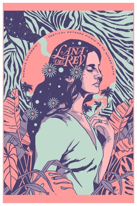 Lana Del Rey Poster Psychedelic Concert Art Print Pink Teal 12x8in Metal Sign