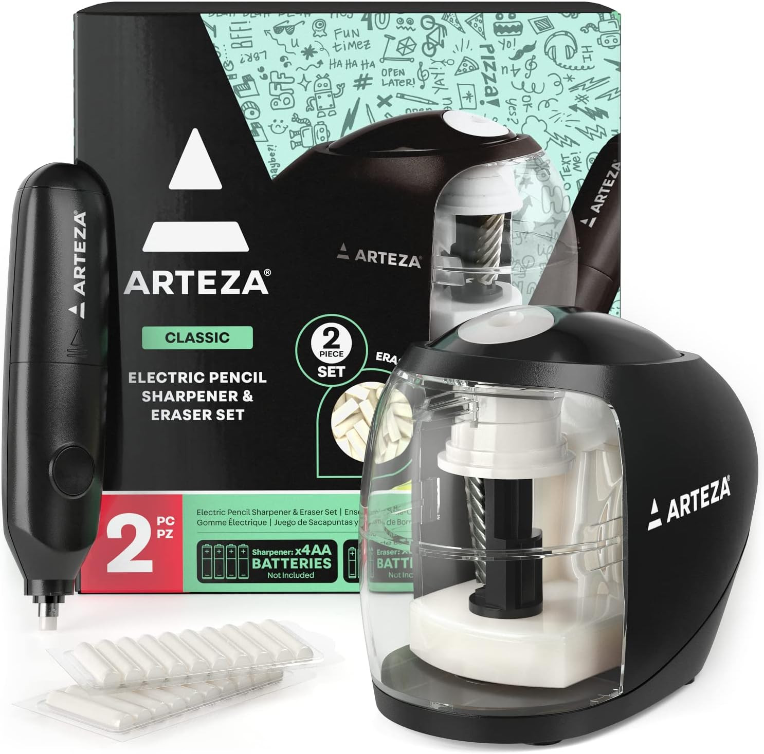 Electric Pencil Sharpener and Eraser Set for Classroom and Studio Use