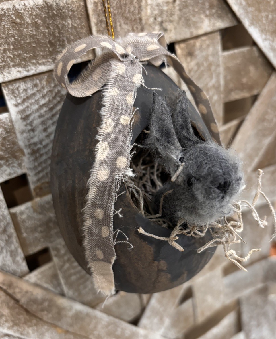 Primitive Handmade tiny bunny doll egg ornament Folk Art Handmade 