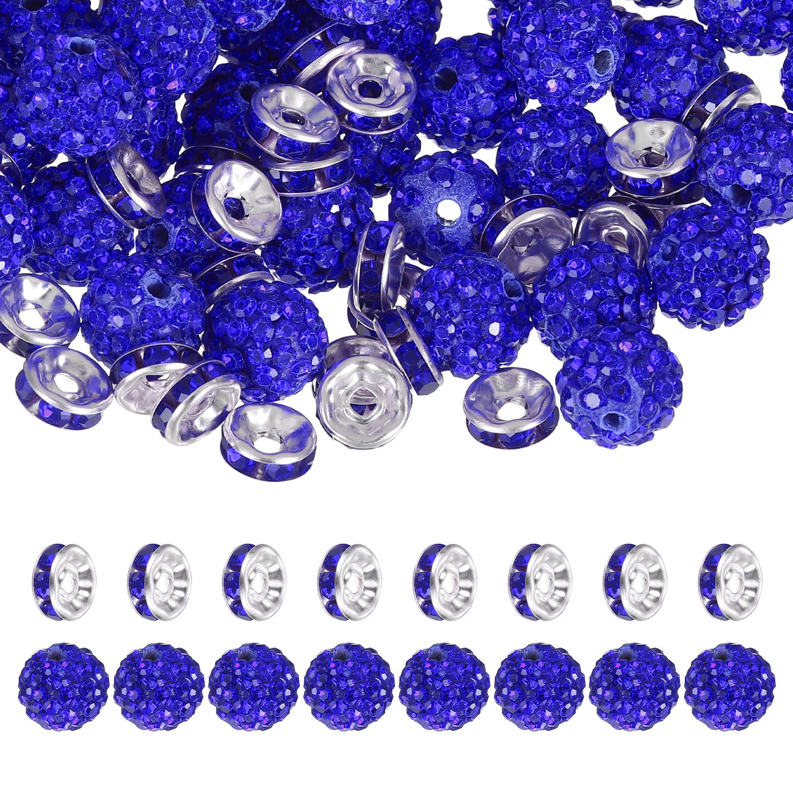 120Pcs Rhinestone Beads, 10mm Bead/8mm Crystal Spacer (Dark Blue)