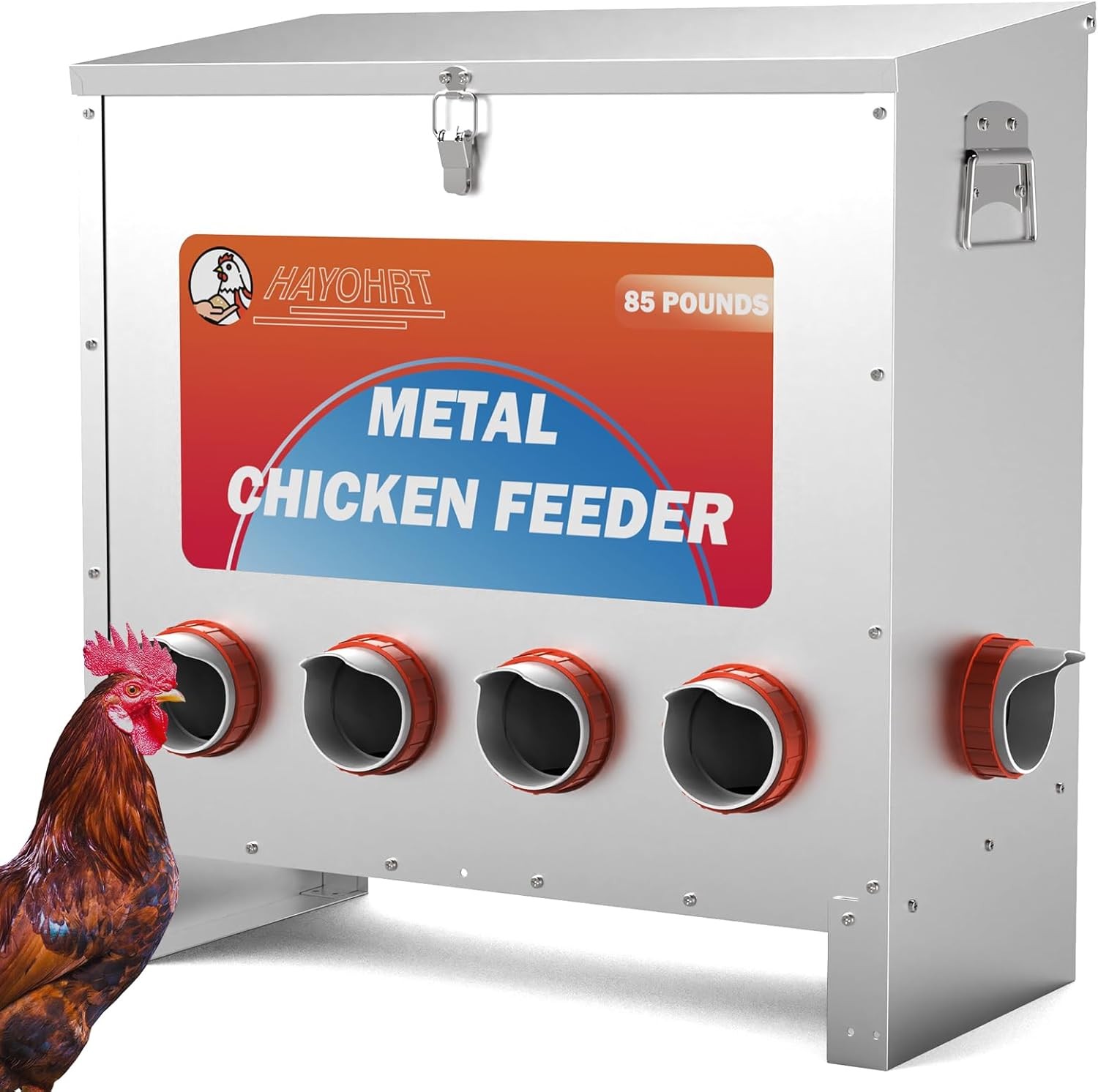 85 Pounds Automatic Chicken Feeder 6 Ports Large Gravity Fed Chicken Feeder 