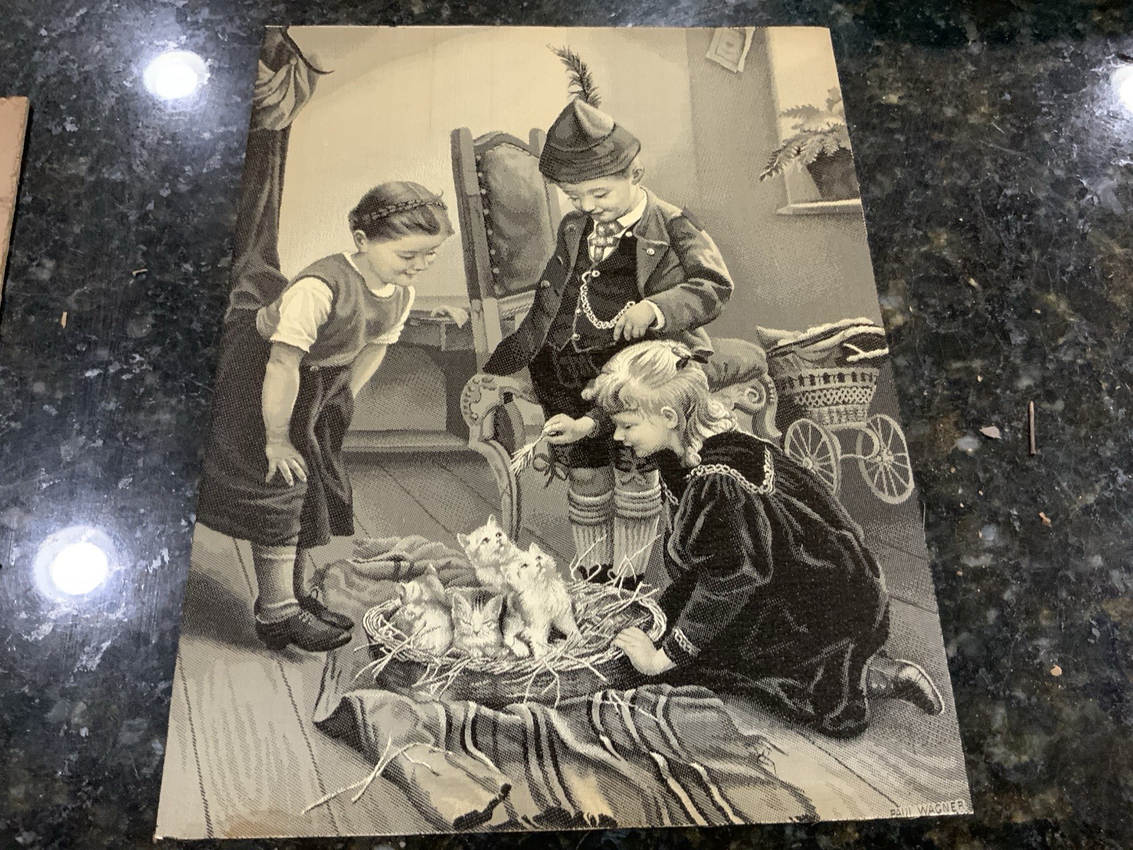 Antique Paul Herman Wagner Silk Woven Picture Bon Amis ( GOOD FRIENDS )