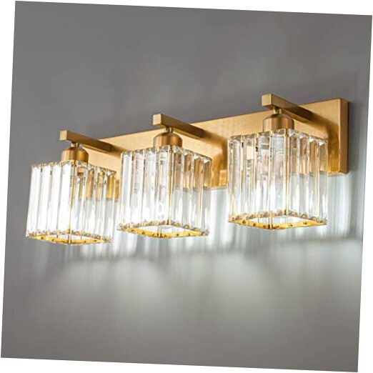 Modern Bathroom Vanity Lights Gold Crystal Bathroom Wall 3-Light Gold Straight