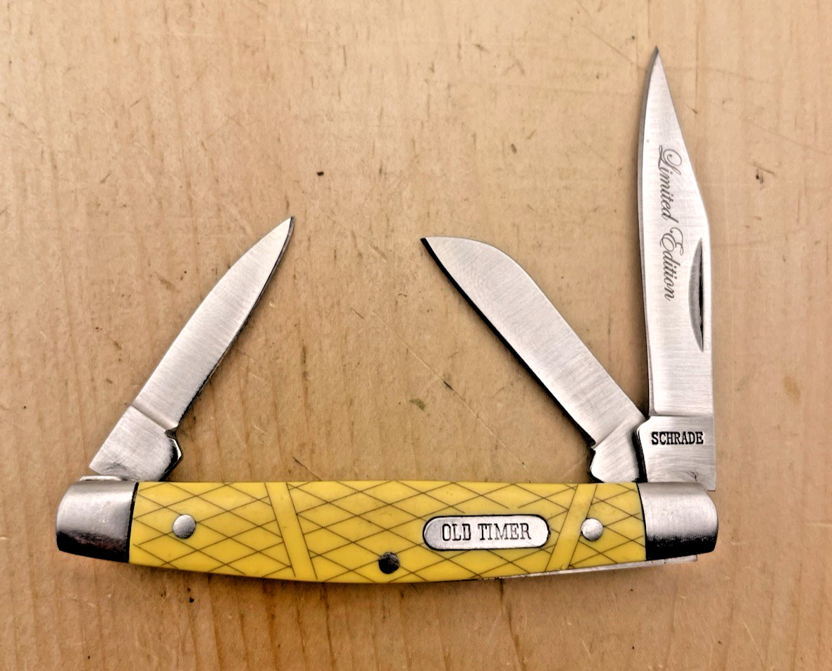 Schrade Old Timer 1112440 Rare Limited Edition Yellow Grey Stripes 3 Blade