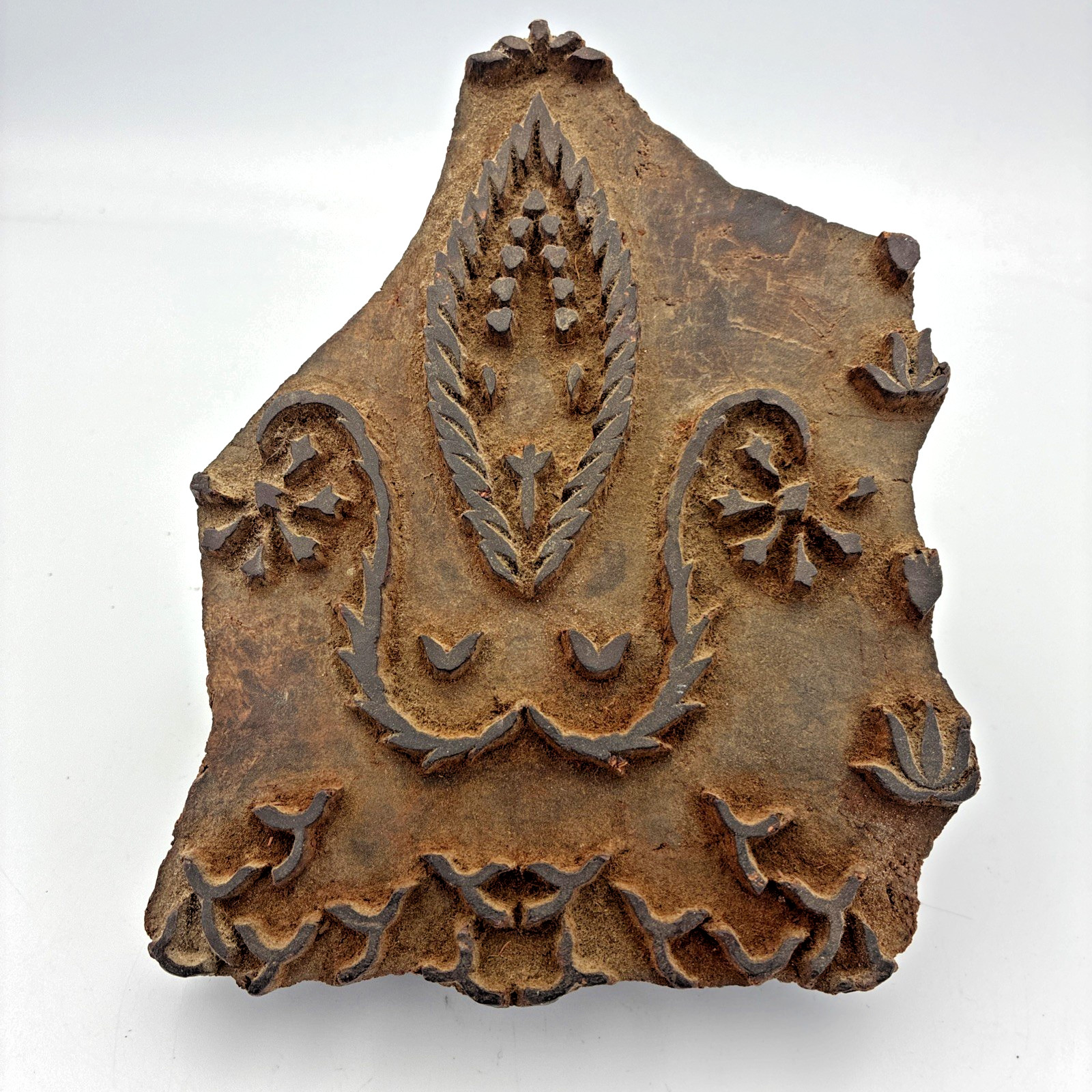 Antique Vintage Hand Carved Indian Wood Textile Printing Block Stamp Floral 7"