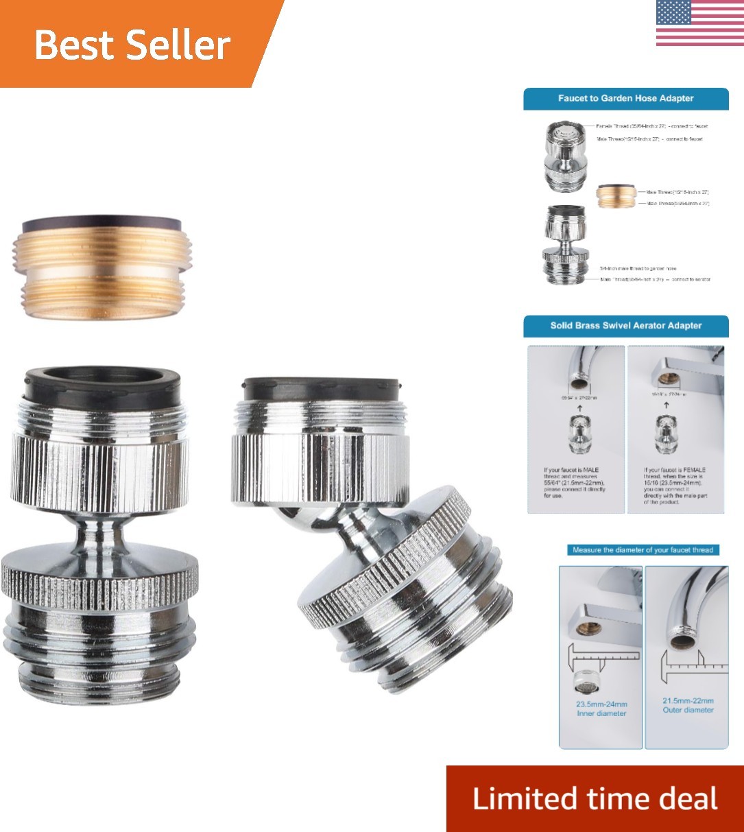 Elegant Chrome-Finished Faucet Adapter Kit - Connect Garden Hose with Ease