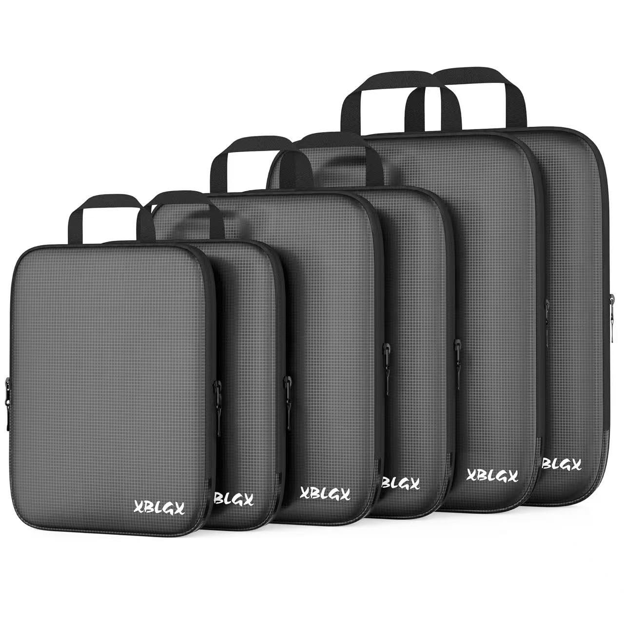 XBLGX 6 Set Compression Packing Cubes for Travel, Suitcases and 6 Set, Black 