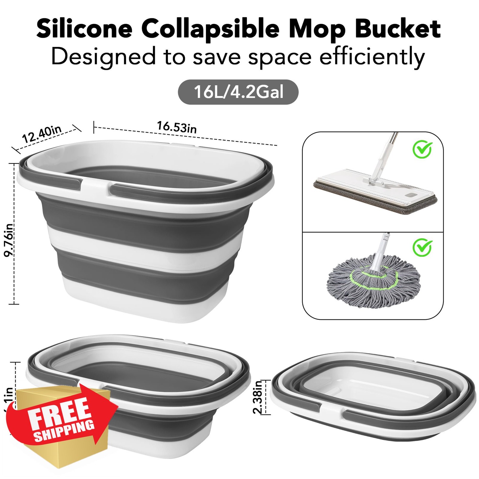 Large Collapsible Mop Bucket 16L 4.2 Gallon Camping House