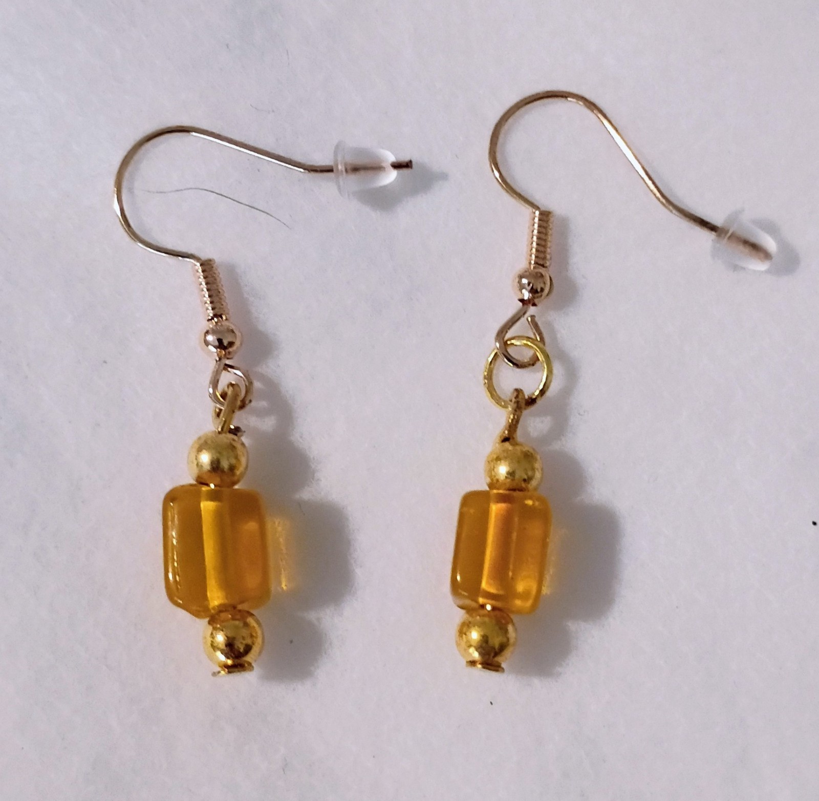 Handcrafted Beaded Dangle Drop Earrings Glass Yellow Gold Rectangular Hook Women