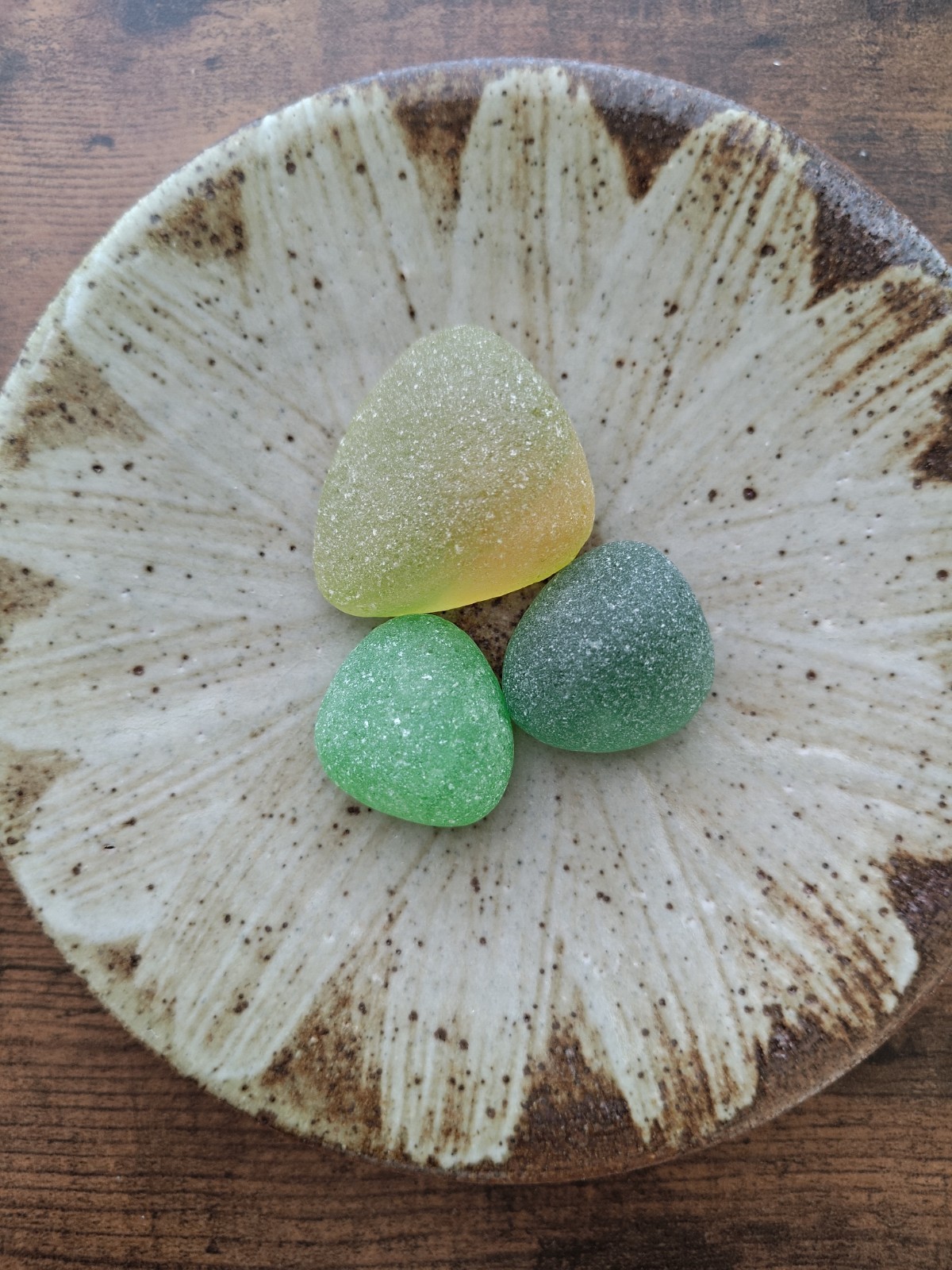 Beautiful rare color sea glass 3pcs, surf tumbled, weathered, beach glass, 47