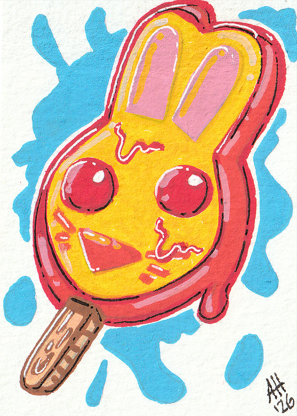 ACEO Original OOAK Drawing of a Bunny Popsicle 2.5x3.5 on Paper by alihibb_art