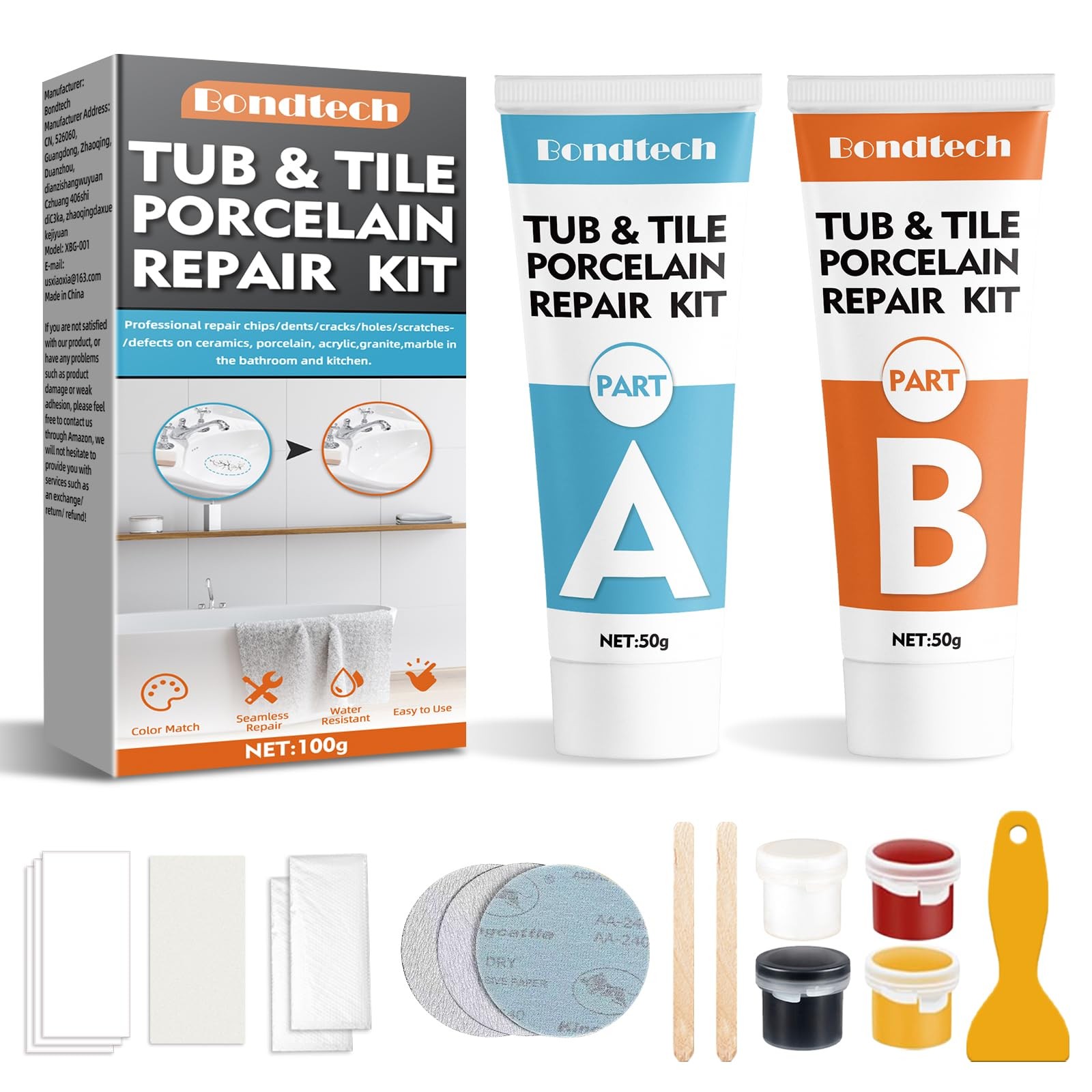 Porcelain Repair Kit for Bathtubs, Tiles, Fiberglass, Acrylic, and Marble