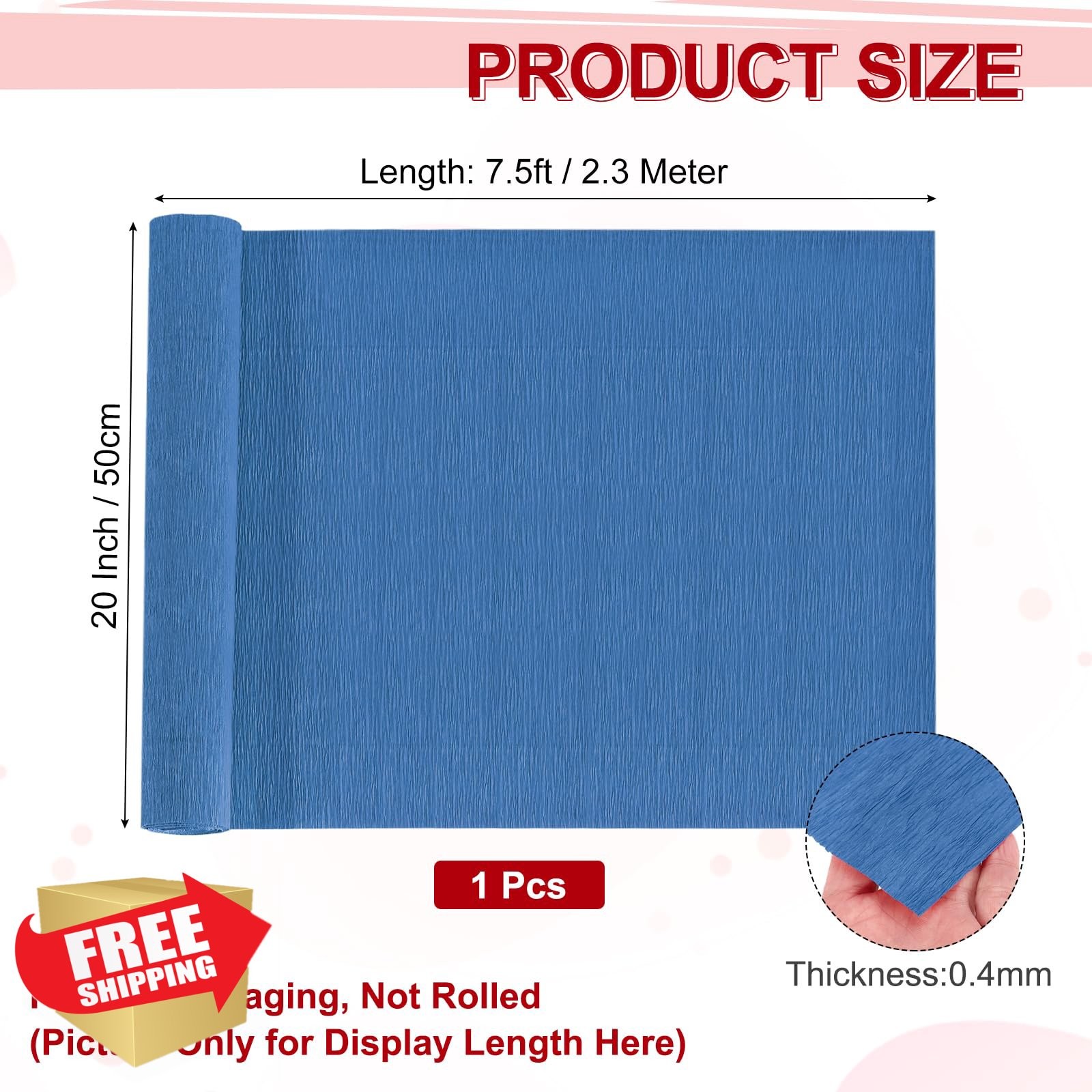 MECCANIXITY Blue Crepe Paper Roll, 7.5ft x 20in for Festivals Decor