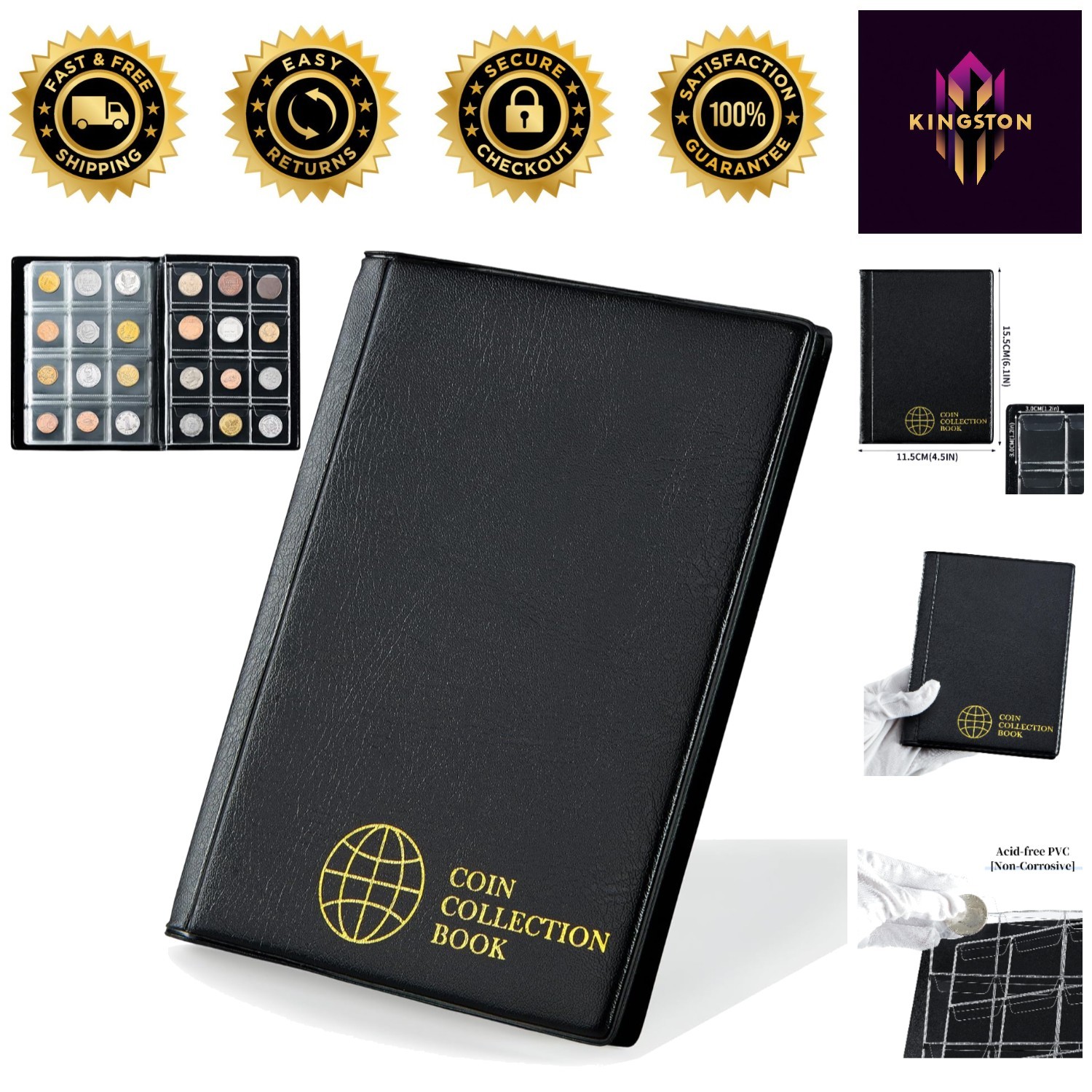 Durable Coin Album in Elegant Black - 120 Pockets for Collector's Display