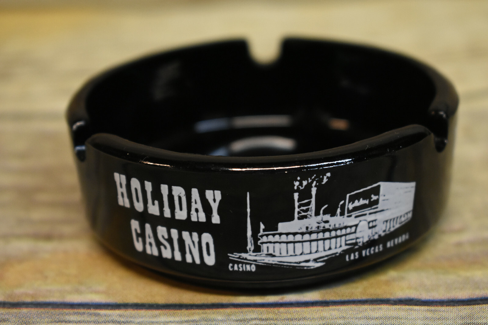 Vintage Holiday Casino Las Vegas Black Amethyst Glass Ashtray