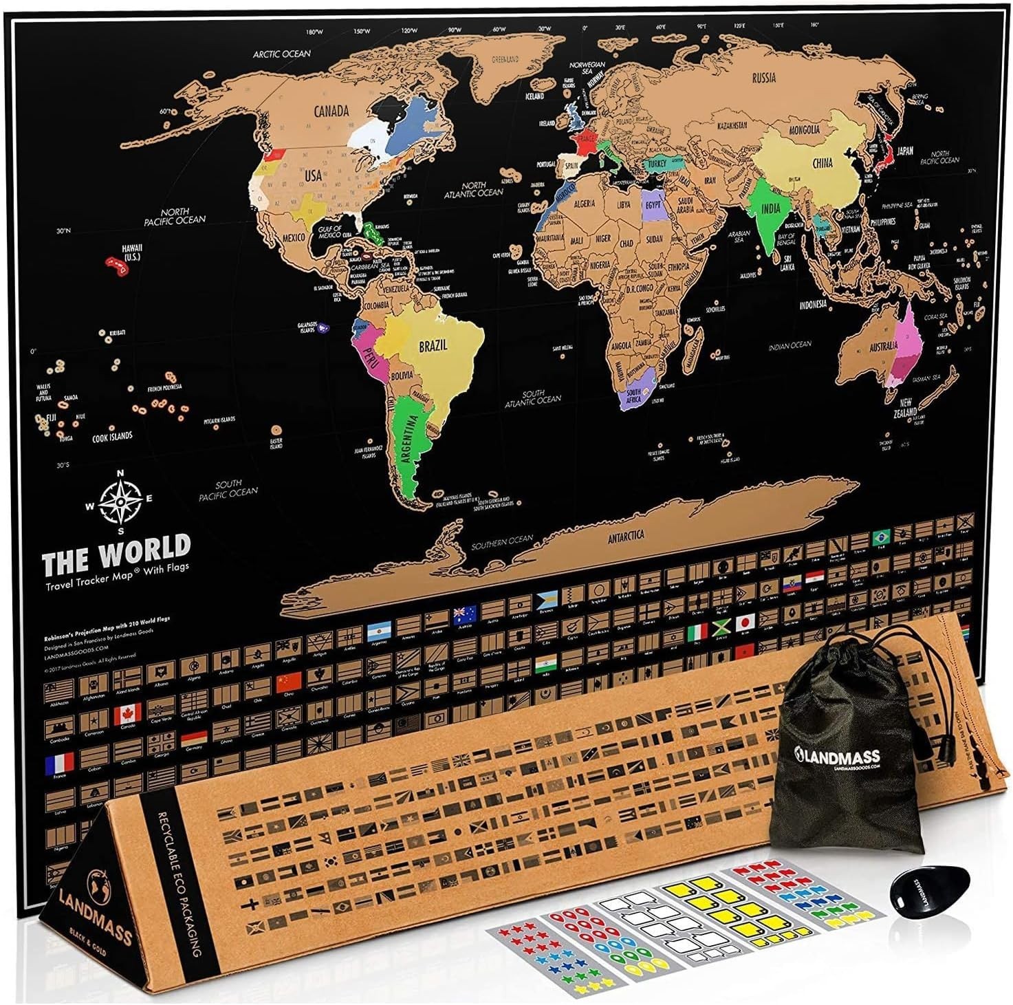 Scratch off World Map Poster With US States and Country Flags Gift for Travelers