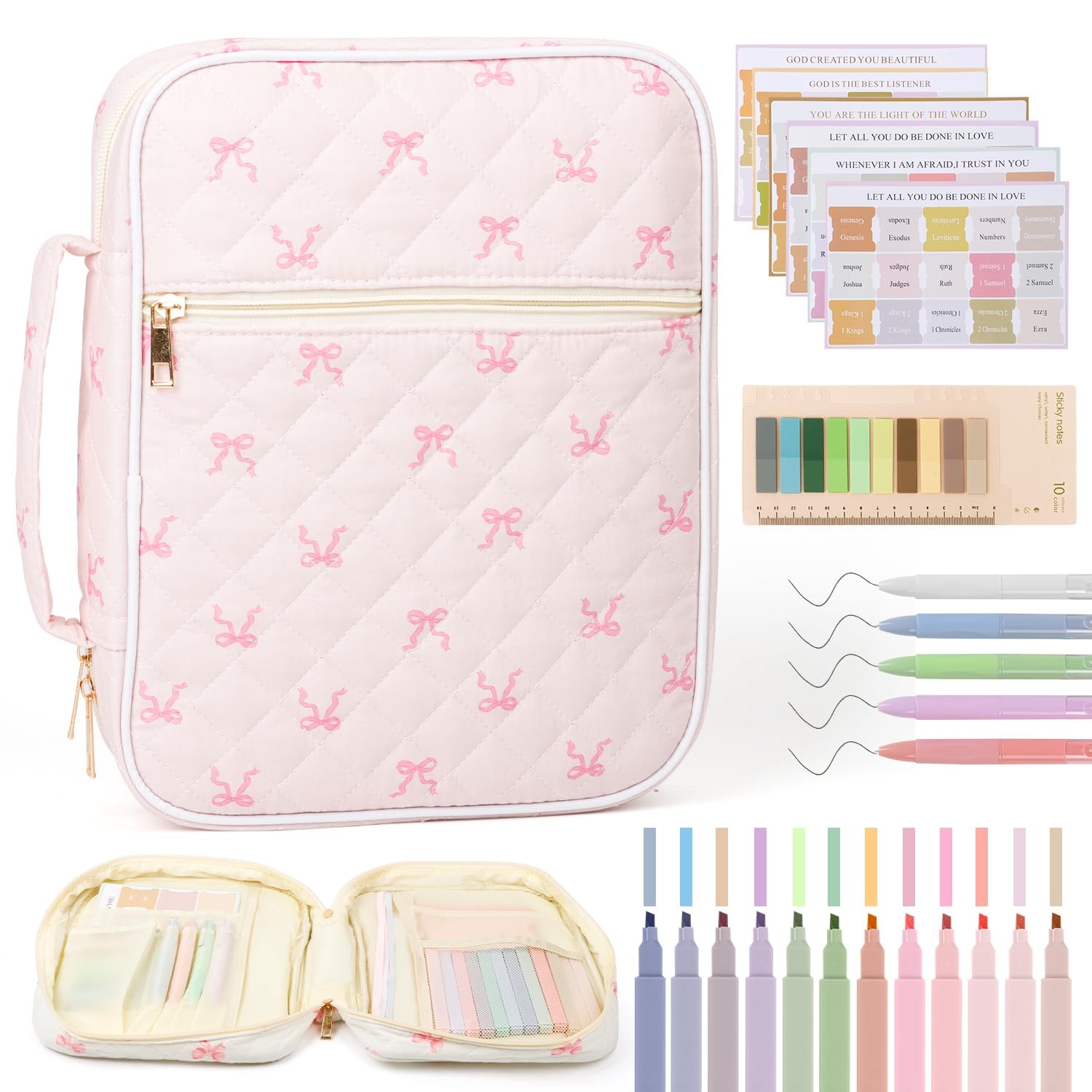 Bible Cover Case for Women, Large Quilted Bible Carrying Bag with Handles, Bi...