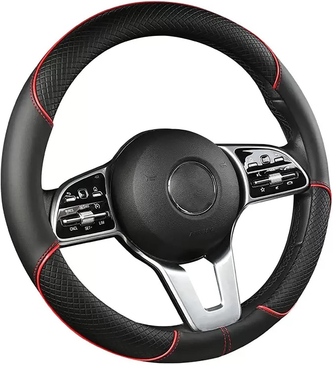 Premium Nappa Leather Steering Wheel Cover, Non-Slip & Black and Red