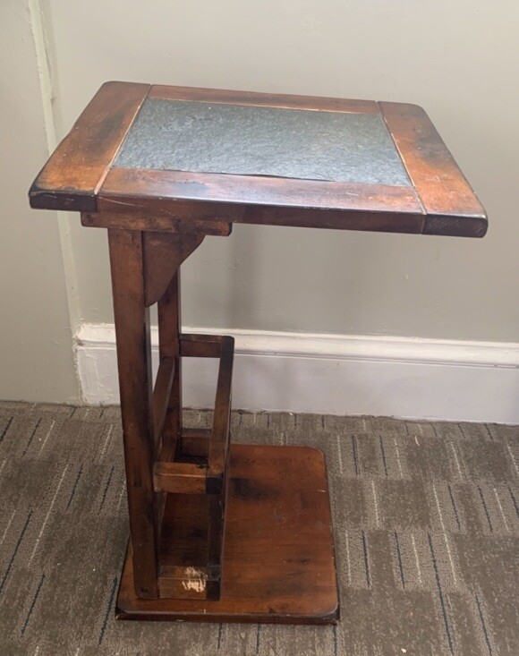 Rustic Wooden Brown C-Table Sofa Mate with Slate Top & Magazine Rack 24”Square