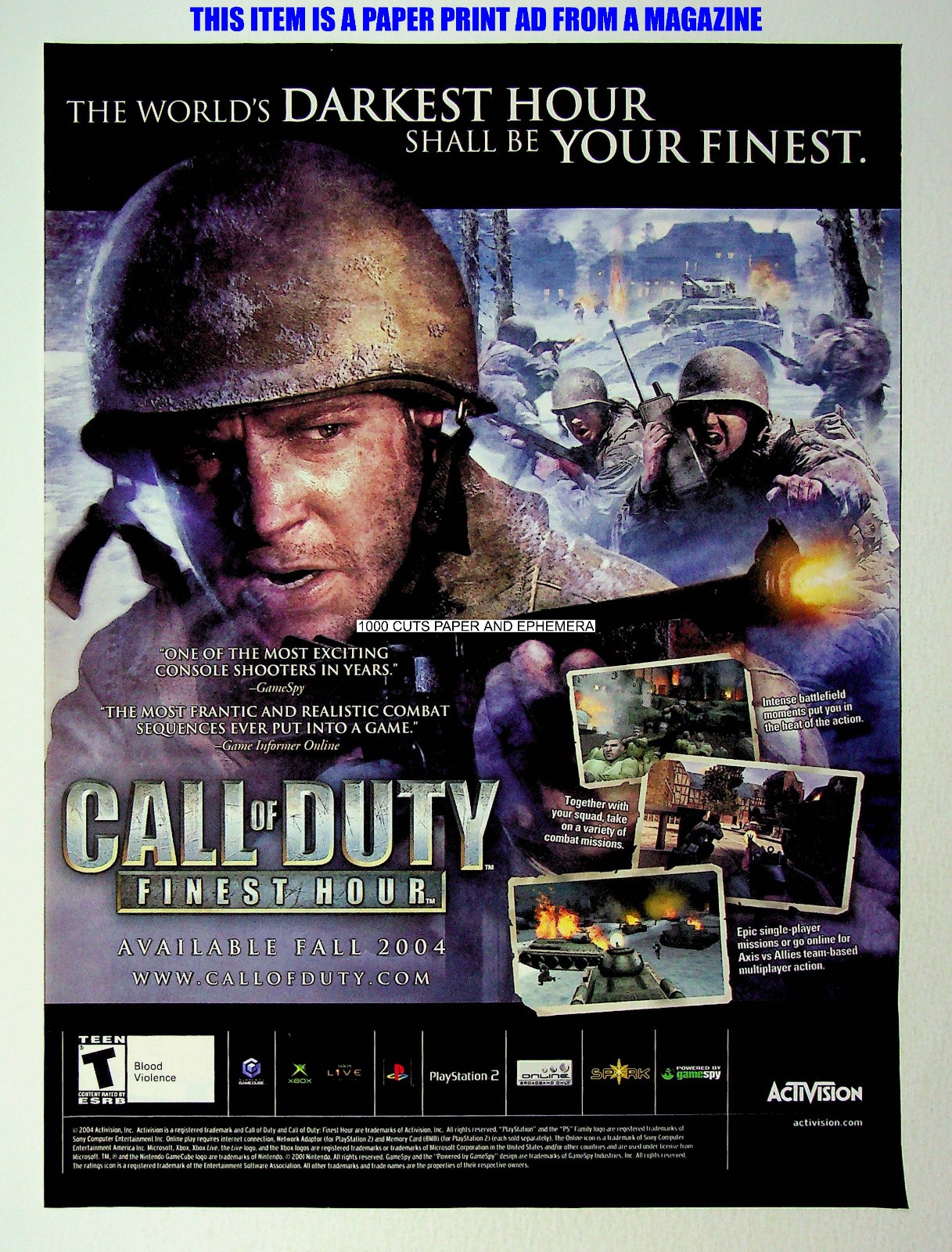 Call of Duty Finest Hour Activision 2005 Trade Print Magazine Ad Poster ADVERT
