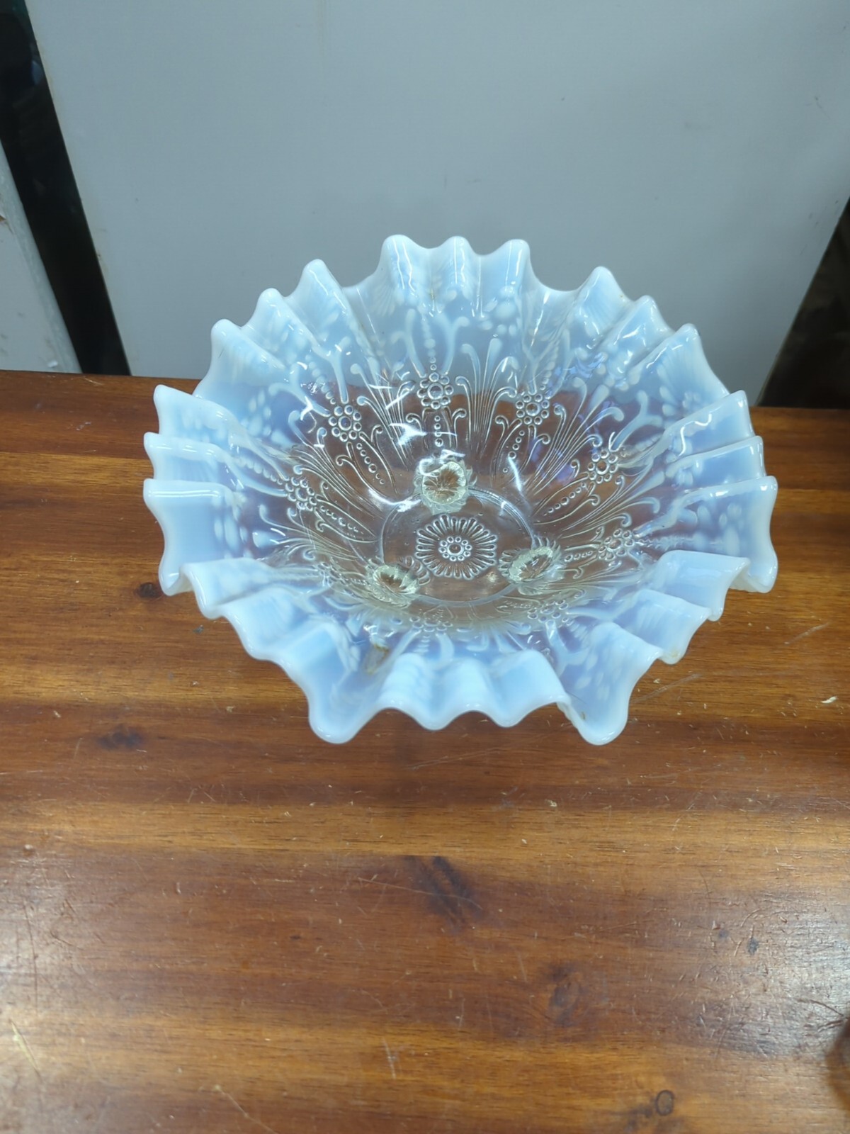 antique white opalescent Glass Candy Bowl Dish Three Toe EAPG