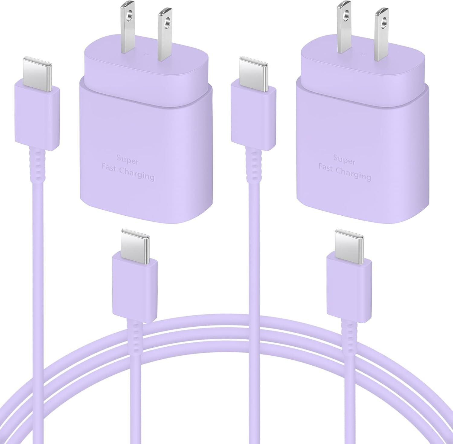 2 Pack 25W Type-C Fast Charger Adapter for Galaxy S25/S24 6Ft Cable