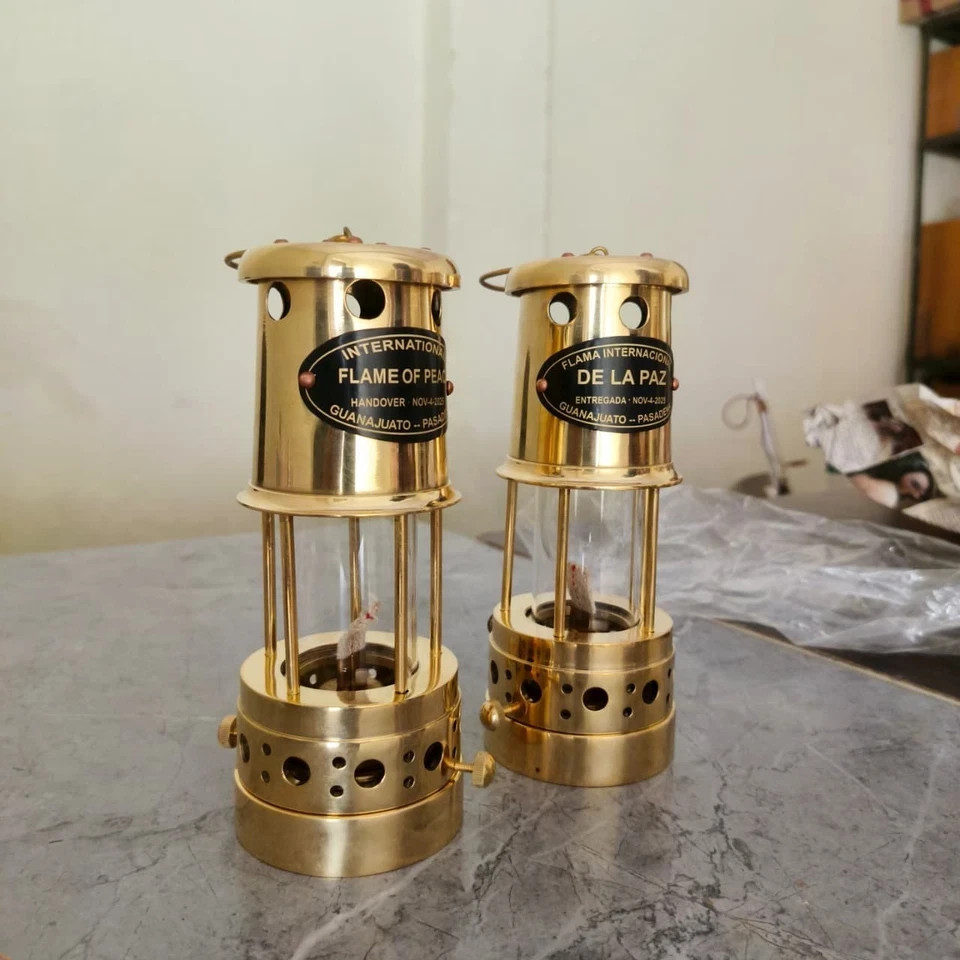 Lot of 2 Brass Anchor Oil Lamps – Antique Maritime Ship Lantern Boat Lights