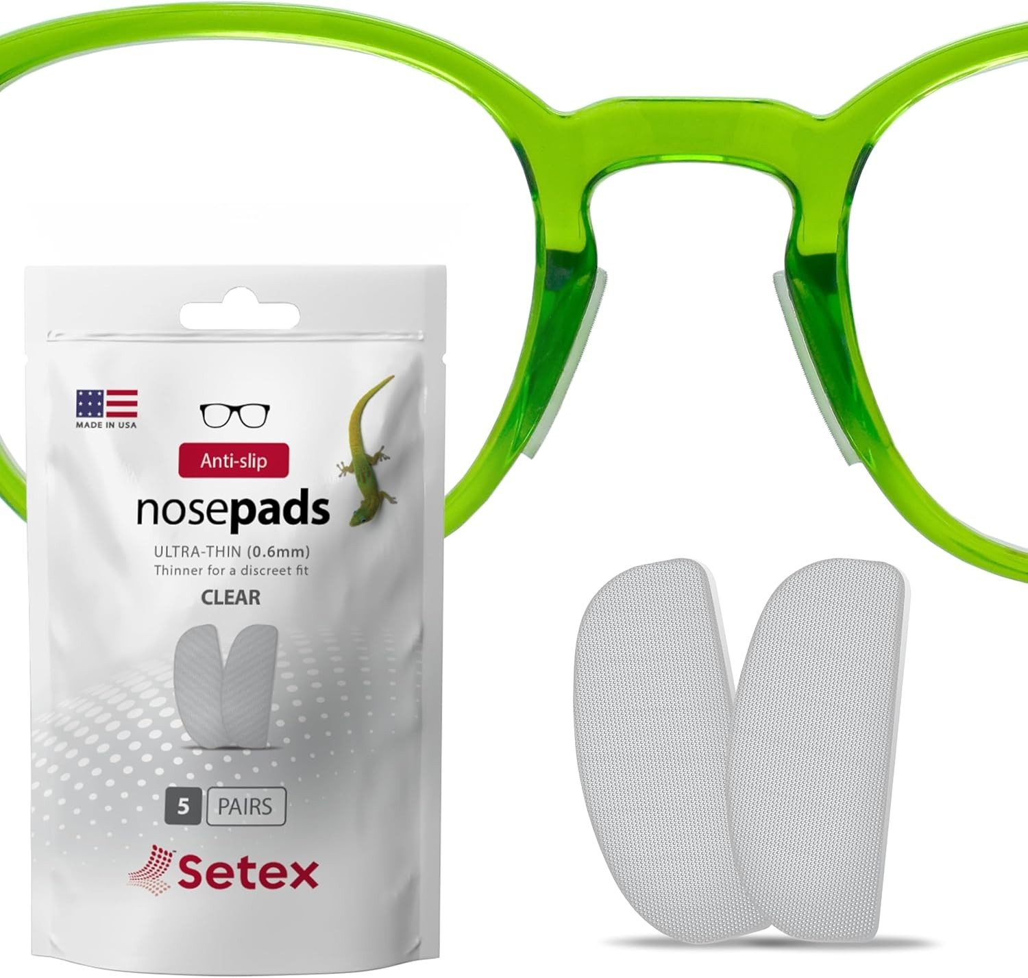 Gecko Grip Ultra-Thin 0.6mm Anti Slip Eyeglass Nose Pads, 5 Clear Pair  Made,...