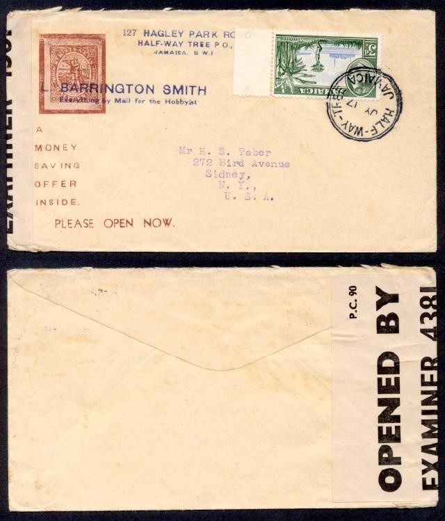 JAMAICA KGVI ILLUSTRATED CENSOR TO USA