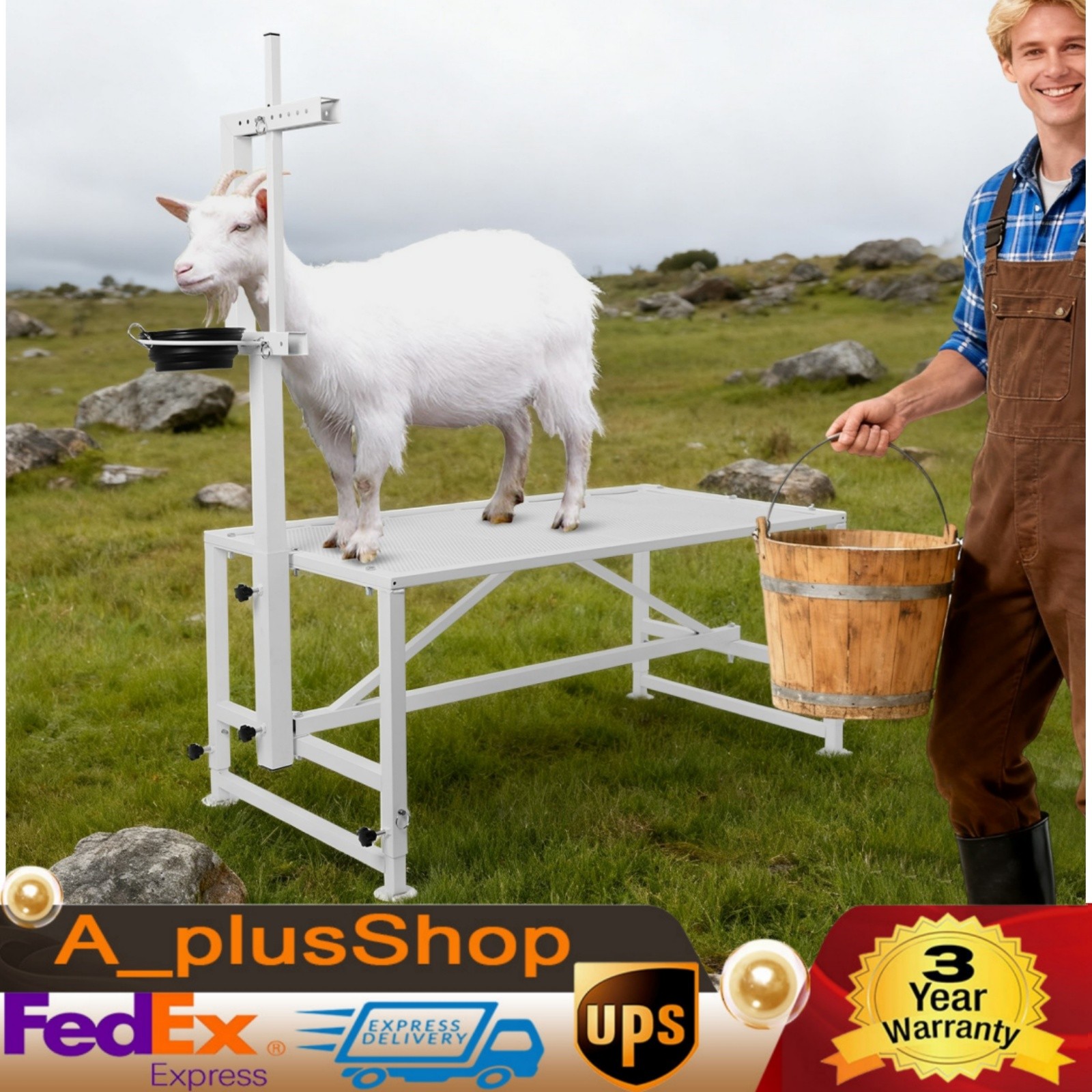 Goat Milking Stand w/Headpiece and Feeding Bin for Goat Milk and Sheep Trimming