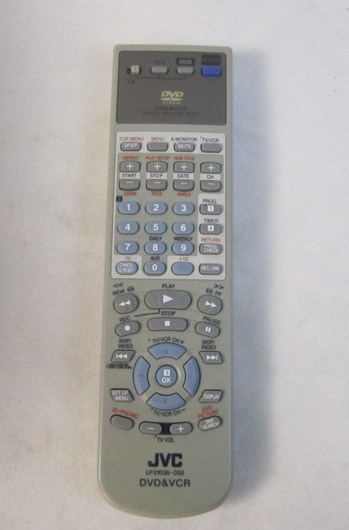 JVC DVD & VCR Remote Control LP21036-033 - Used - Tested - Works