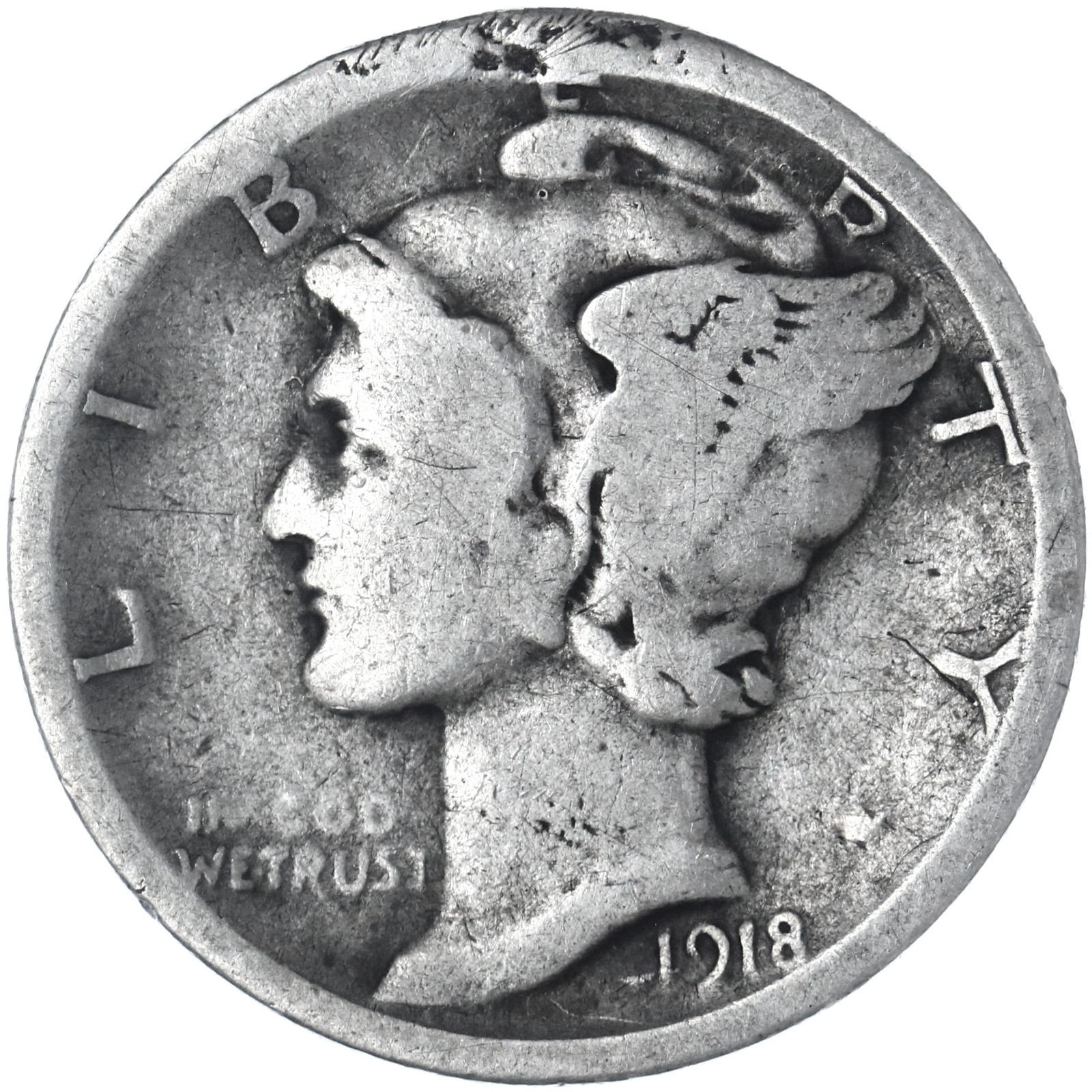 1918 D Mercury Dime 90% Silver Good GD