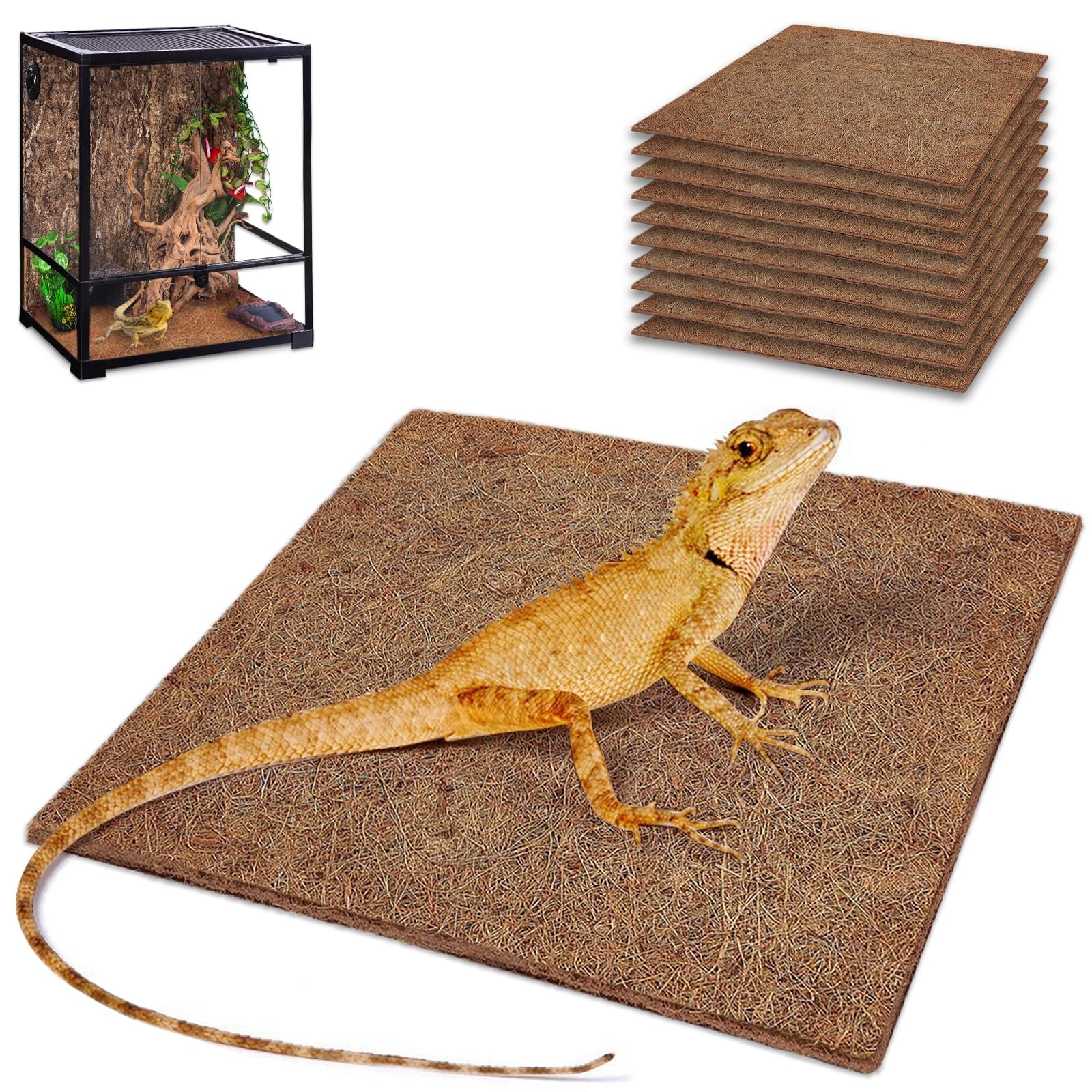 10 Pcs Reptile Carpet, 12X12 inch Natural Coconut Fiber Liner Mat Flooring Ac...