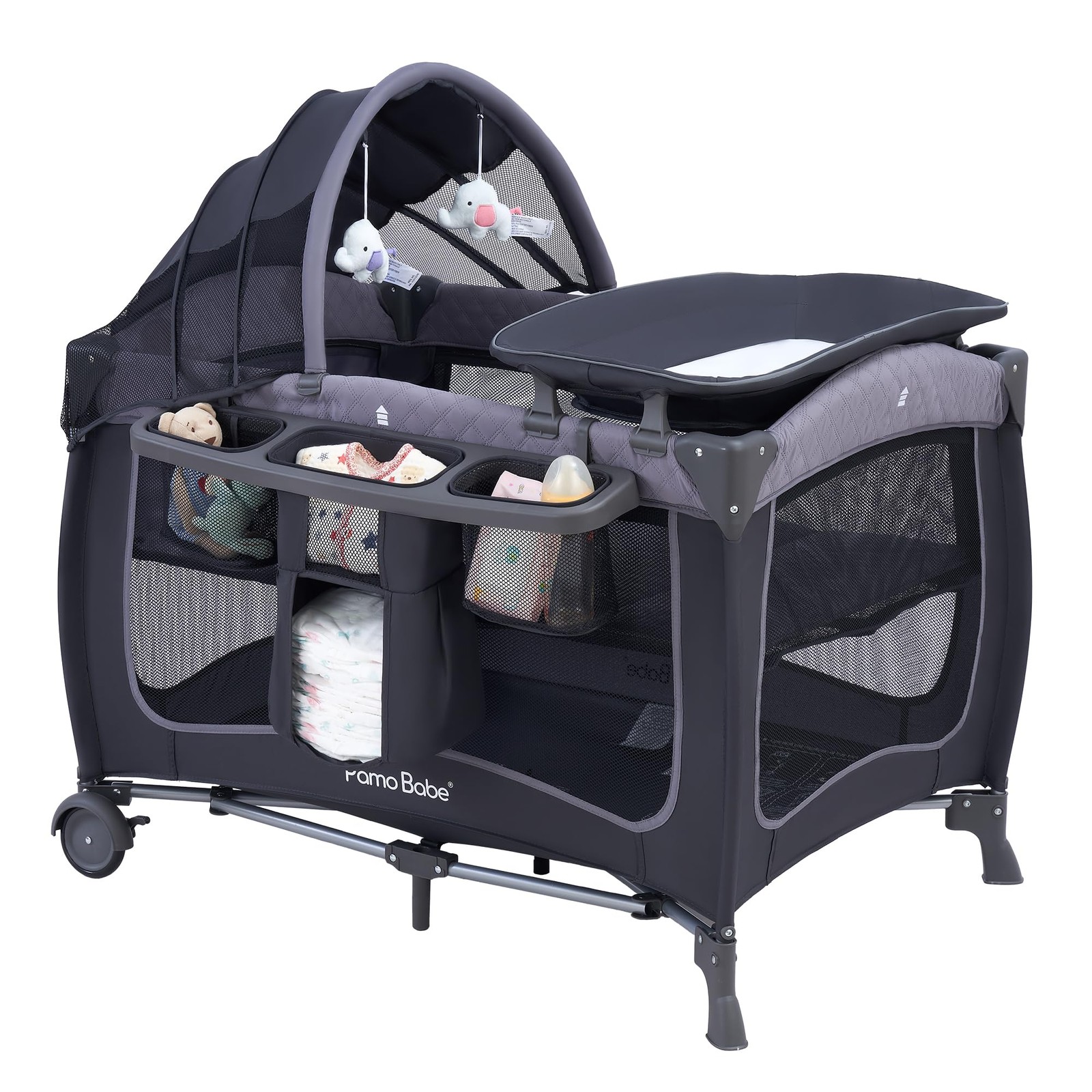 Baby Playard with Canopy, Portable Crib with Changing Table