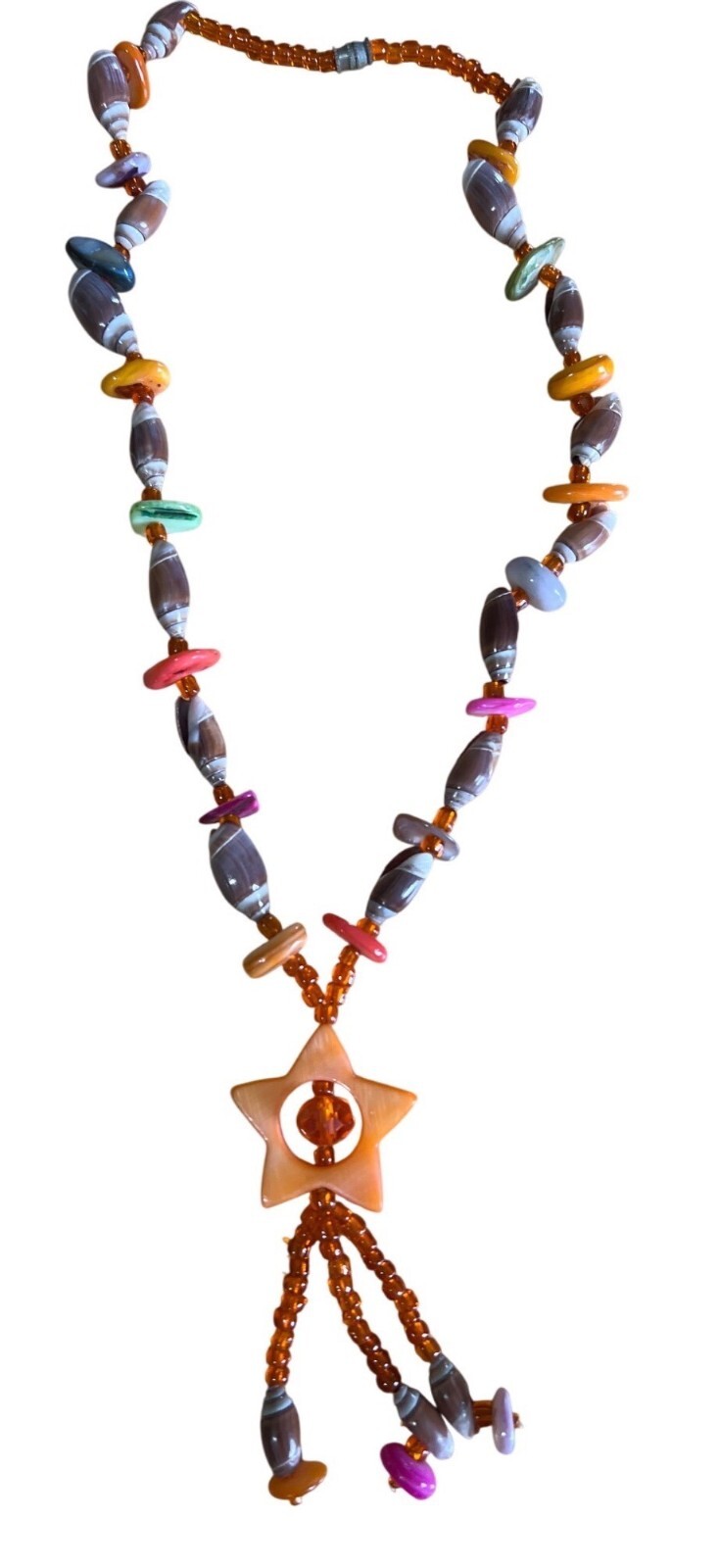 Handmade Beaded Necklace Boho Art Orange Star Pendant Multicolor Gift Unique