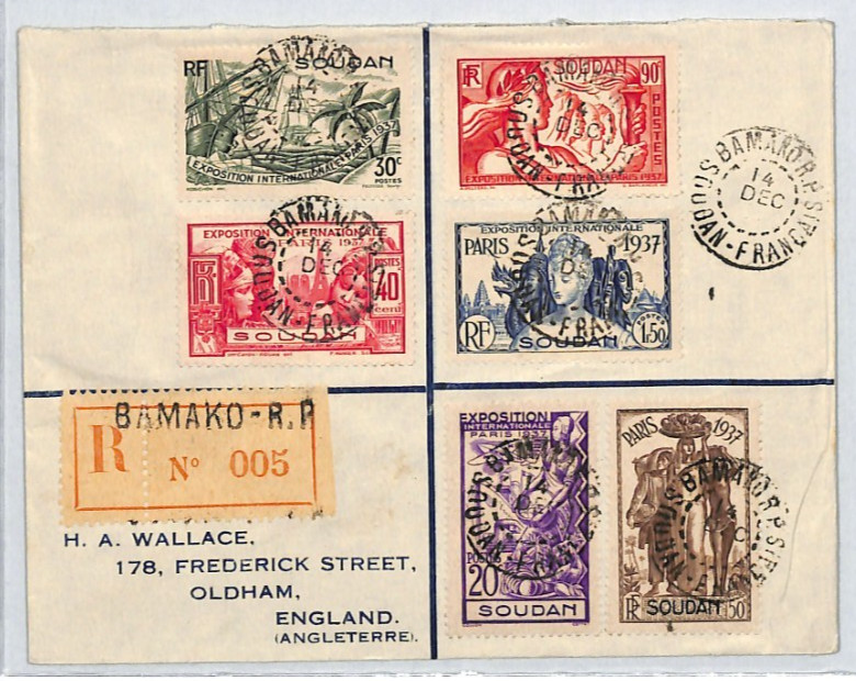 FRENCH SUDAN *Bamako* 1938 Cover PARIS EXPO Set (1937) SOUDAN France Cols RF164