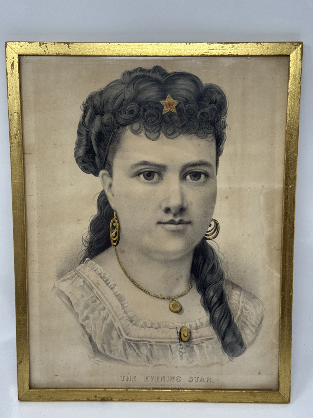 Antique Currier&Ives Lithograph The Evening Star  152 Nassau St New York Framed