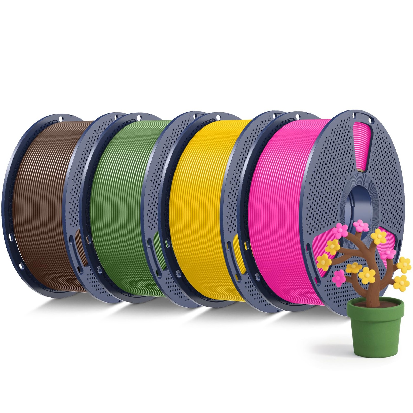 SUNLU PLA+ 2.0 3D Printer Filament Bundle 4KG 1.75mm Brown Green Magenta Yellow