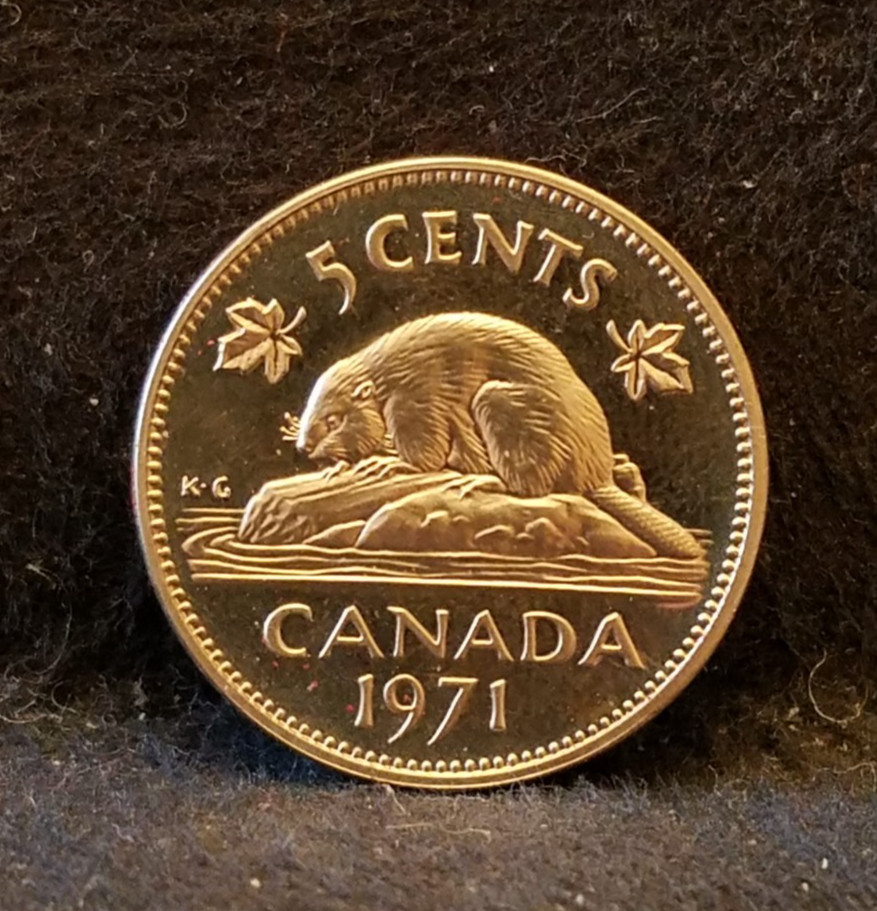 1971 Canada 5 cents, Elizabeth II, specimen 66,860 struck in sets, KM-60.1 (CA2)