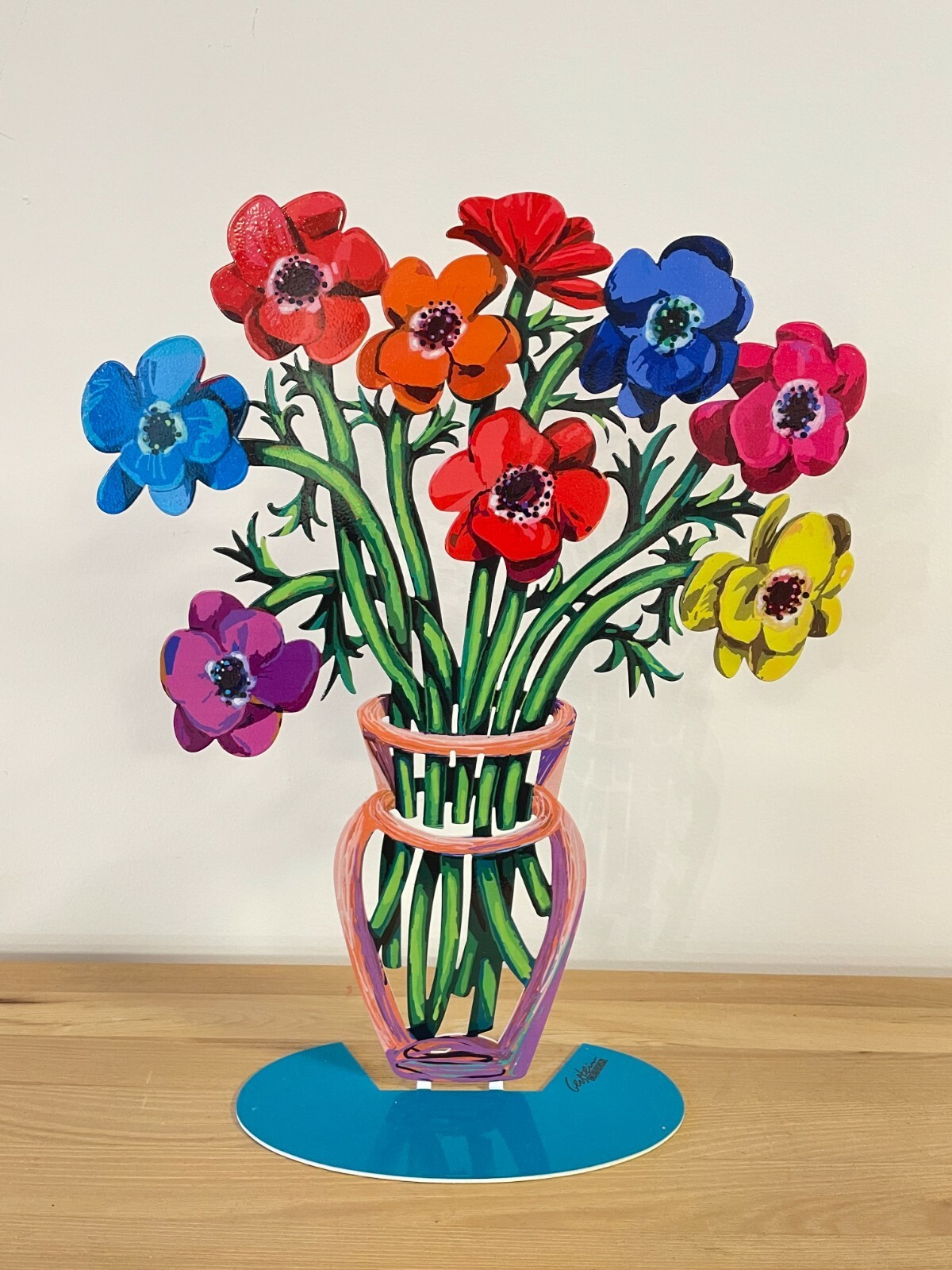 Pop art Metal Flowers " poppies vase " sculpture by DAVID GERSTEIN