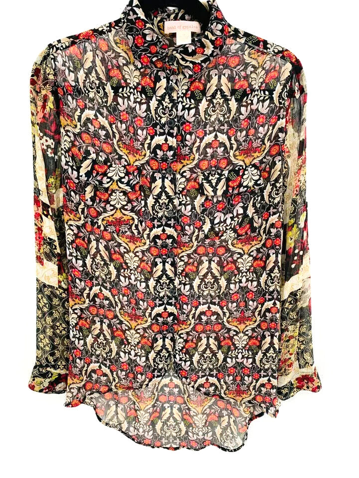 Band of Gypsies Sheer Floral Button Down Blouse Size XS