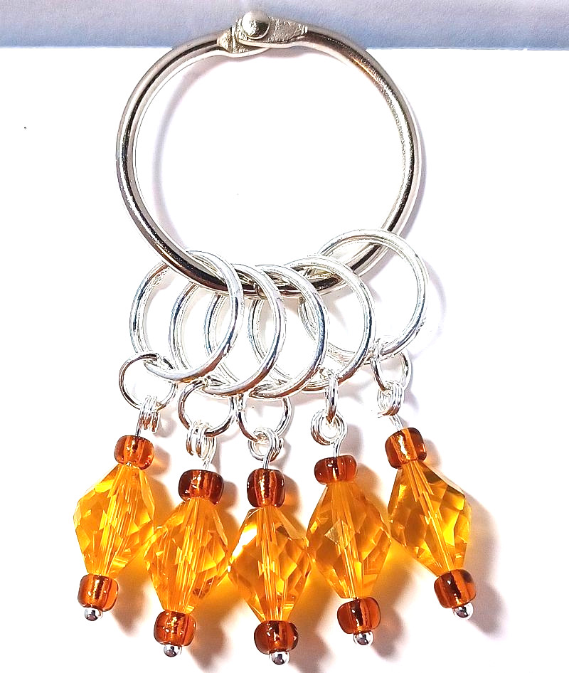 MikieLou Stitch Markers Premium Fine Faceted Orange Amber CRYSTAL Knitting US