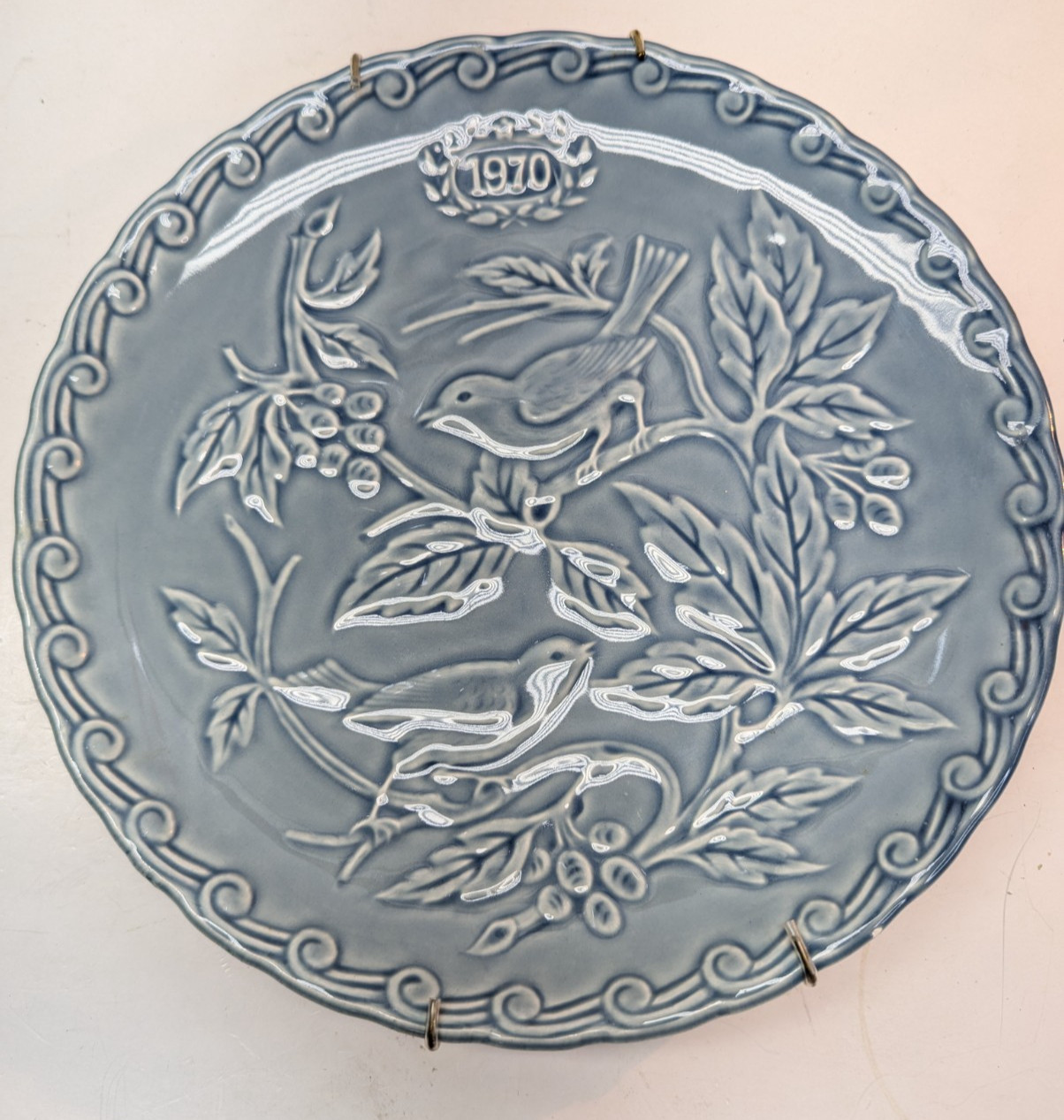 Vintage Faience De Stamand France Limited Edition 1970 Bird Blue Plate 9.5 Inch