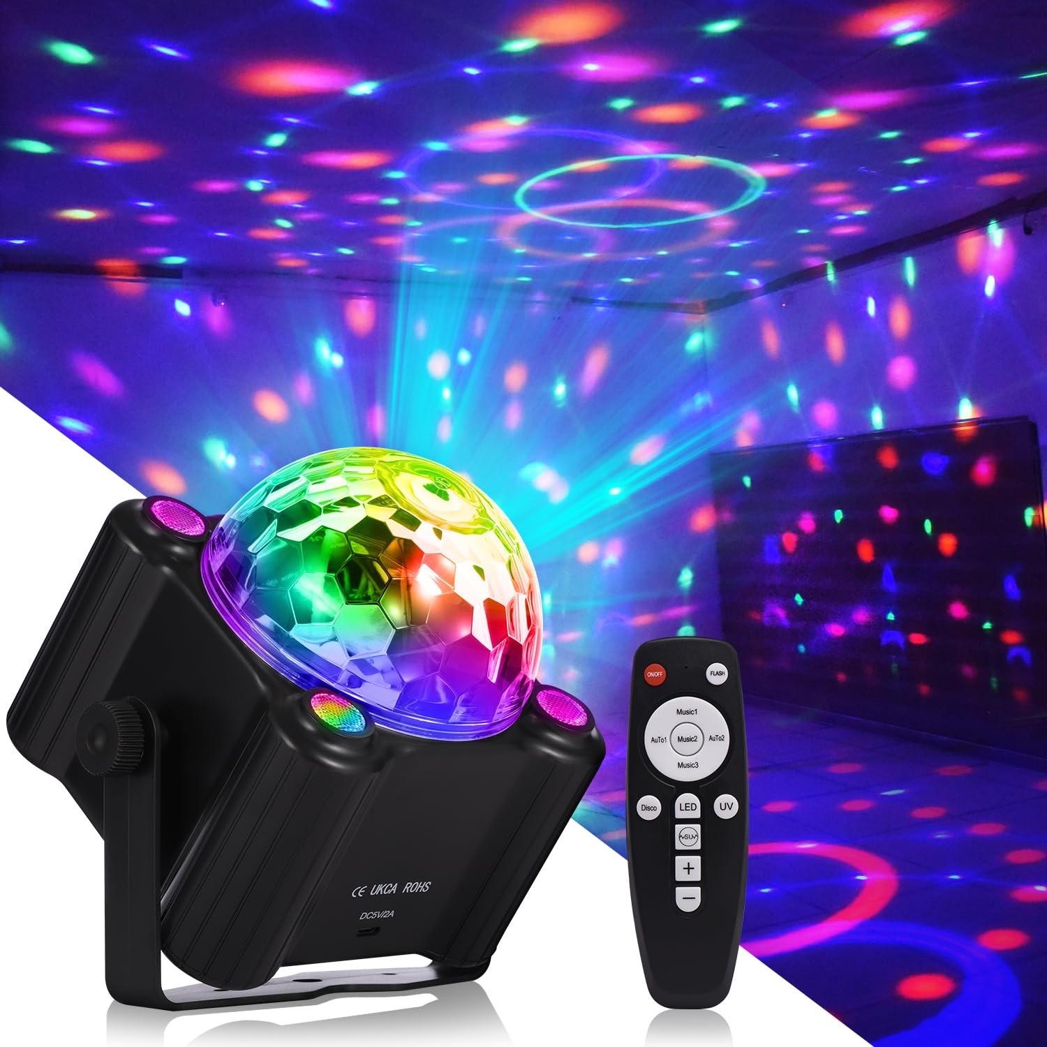 YINPKTEO Party Lights Disco Ball Light,Dj Disco Light Sound Activated LED Lig...