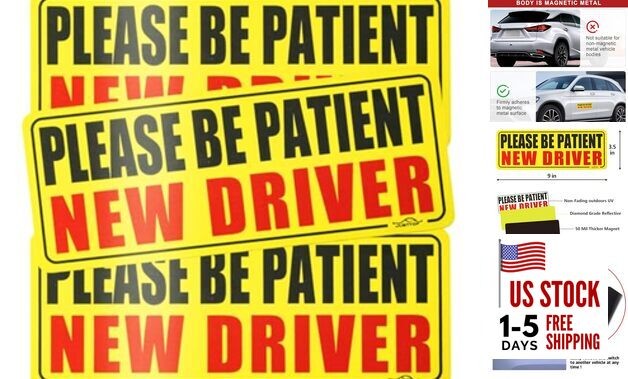  New Driver Magnet for Car, Please Be Patient Student Black&red Magnet New