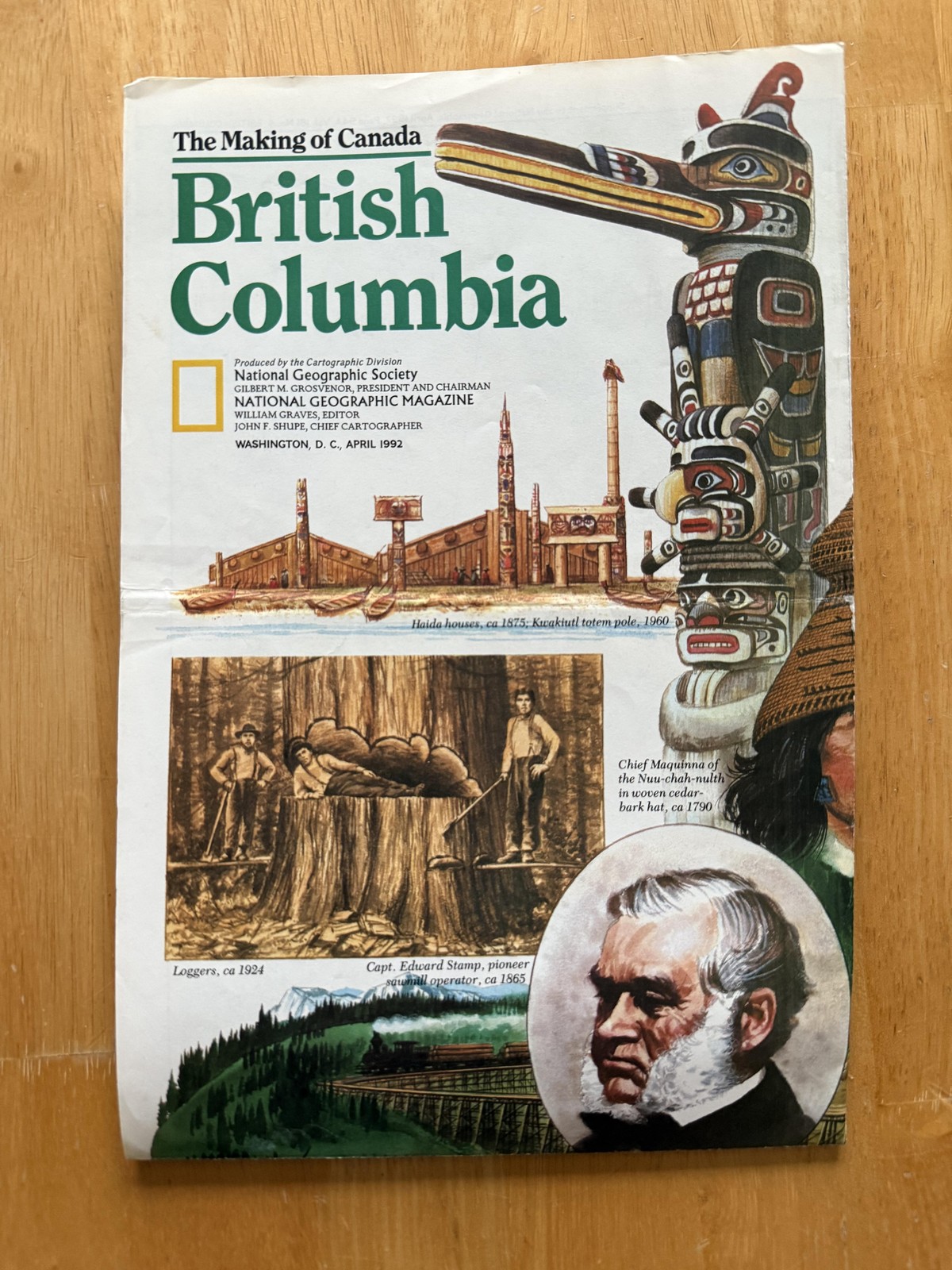 Vintage 1992 National Geographic British Columbia Map Making Of Canada Folded