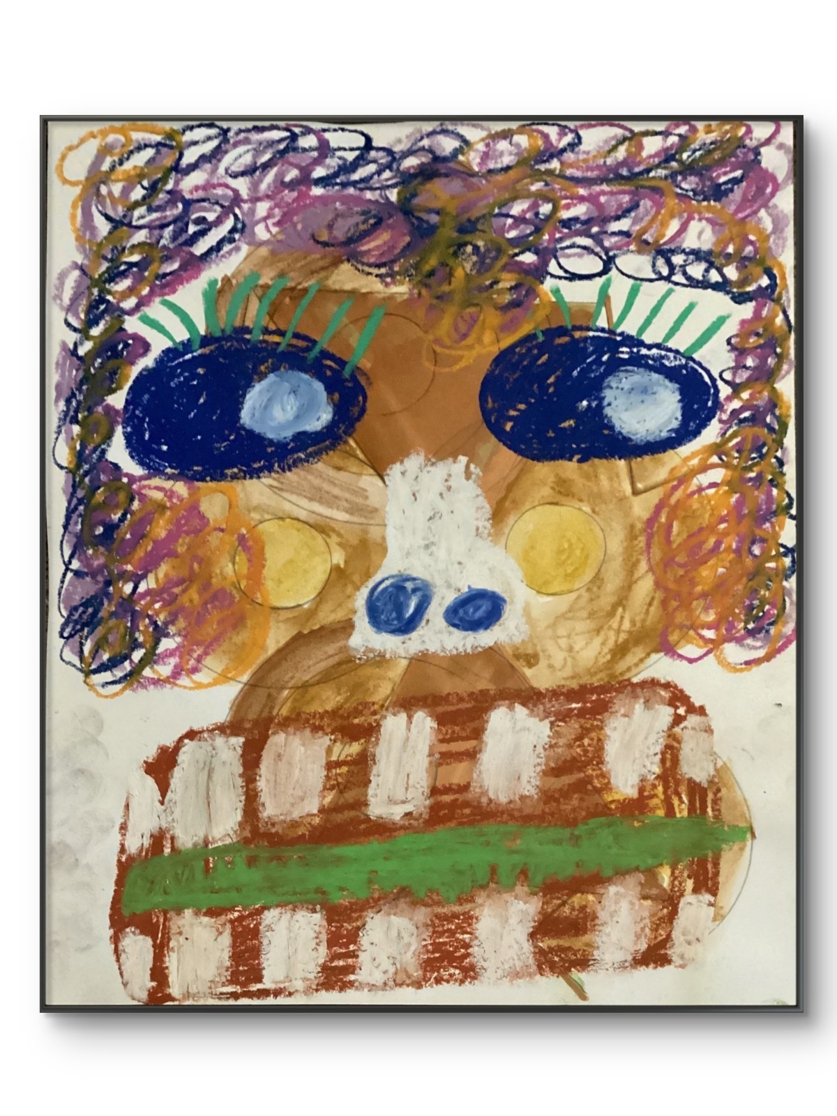 Basquiat Style Graffiti Abstract Colorful Face Art Original Oil Pastel 8 by 10