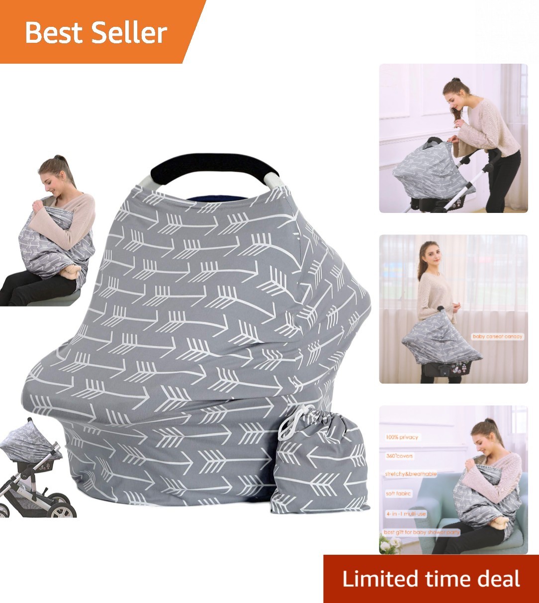 Versatile Baby Canopy Cover - Classical Arrows for Stroller & Car Seat Use