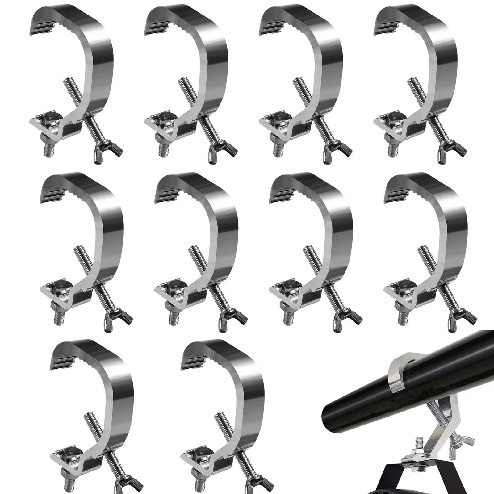 10 Pack 1.18-2 Inch Stage Truss Clamps, Hooks, Fit for 30-50 mm Pipe, Aluminu...