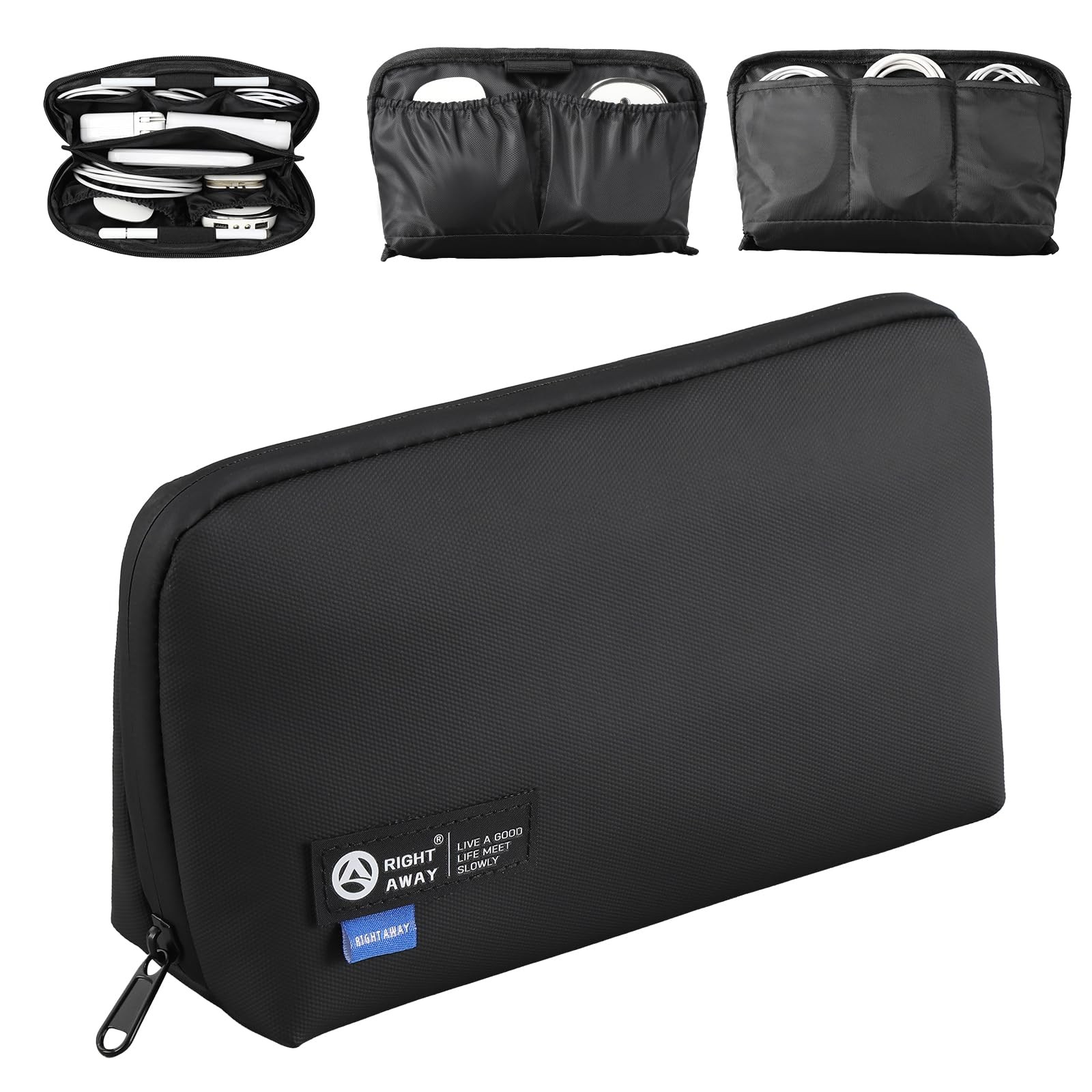 RIGHT AWAY Travel Tech Pouch，Waterproof Cord Case，Electronics Medium, Black 